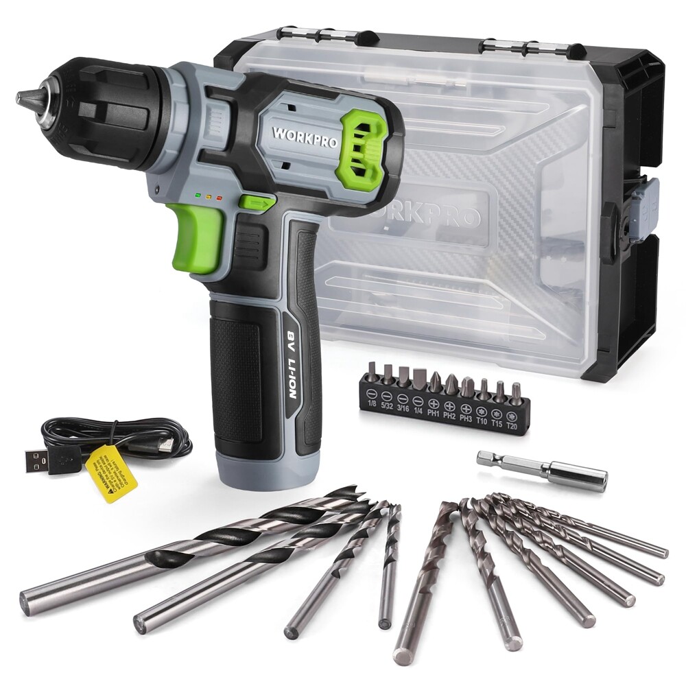 WORKPRO Cordless Power Drill Set 8V Drill Driver 2.0Ah Electric Screwdriver Kits