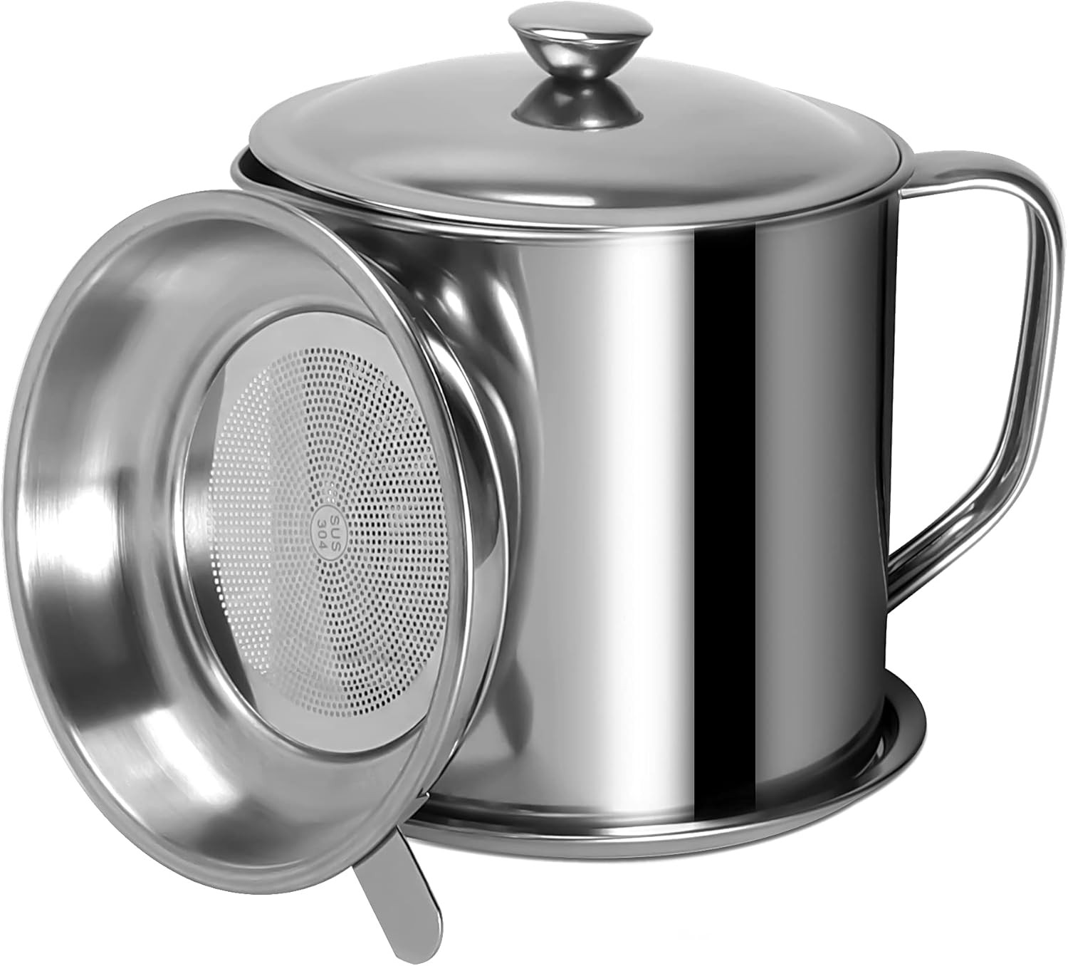 Bacon Grease Container with Strainer 1.25 L / 42 Oz Stainless Steel Cooking Oil