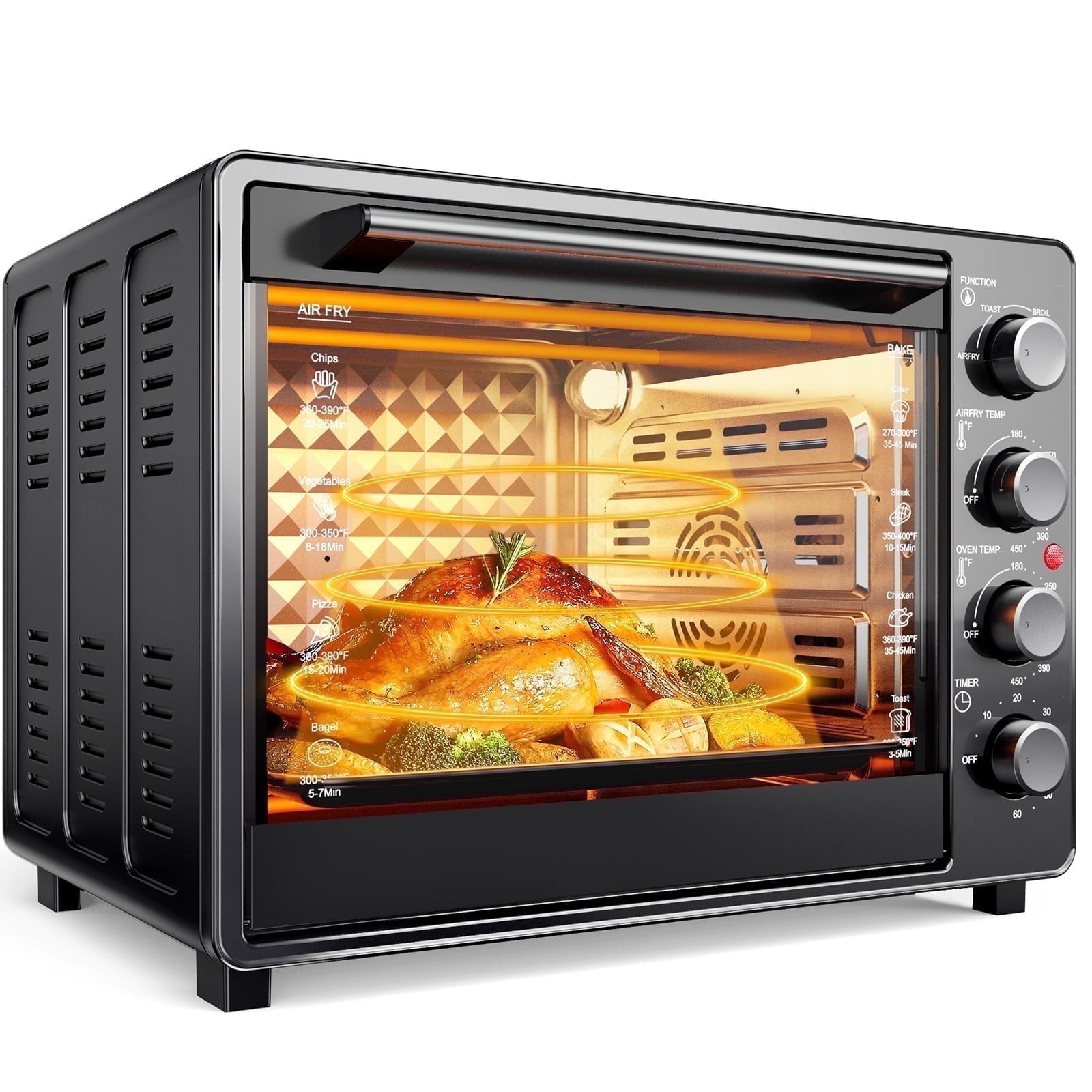 34QT Air Fryer Toaster Oven 1500W 5-in-1 Bake Broil Toast Warm Pizza Oil-Less