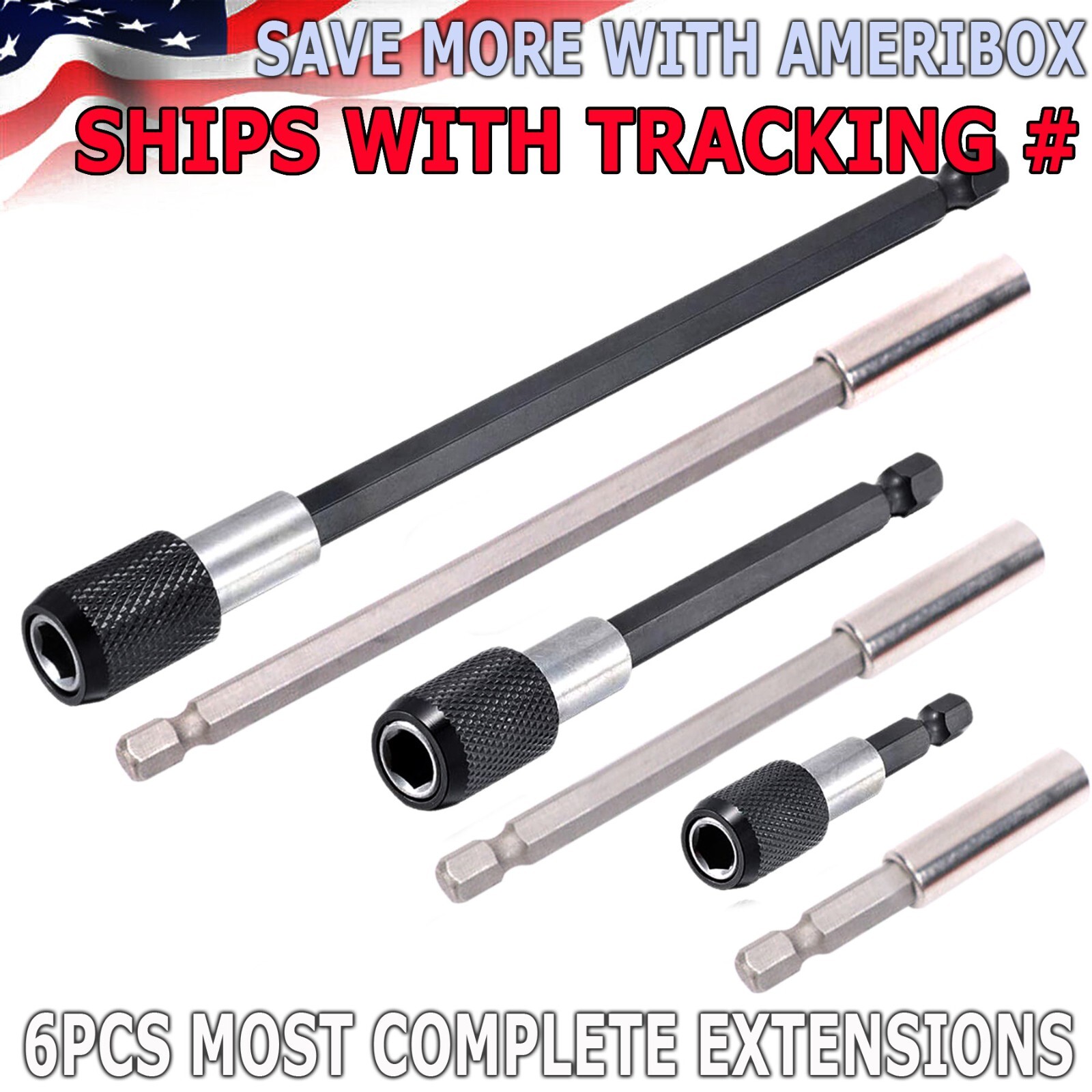 6Pc Magnetic Extension Socket Drill Bit Holder Screwdriver 1/4″ Hex Shank Quick