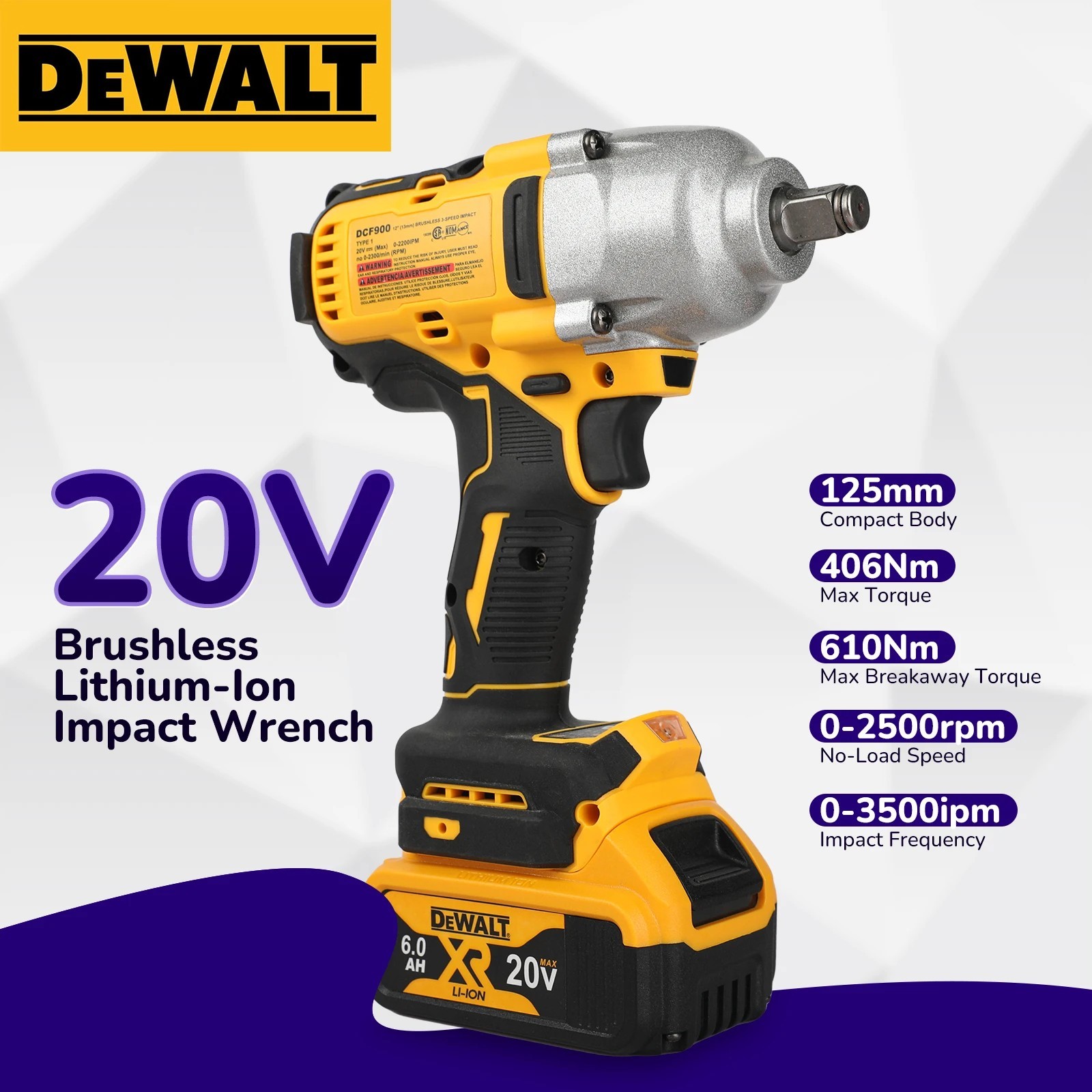 DeWALT DCF900 20V Brushless Impact Wrench 1/2″ 1898Nm High Torque Cordless