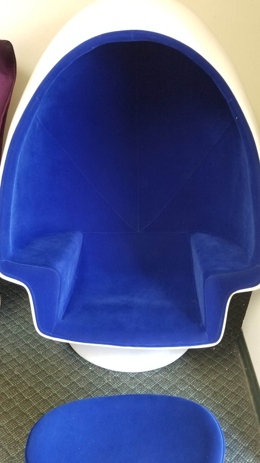 Alpha Egg Chair and Ottoman blue Fabric White egg shell Chamber shape #3021