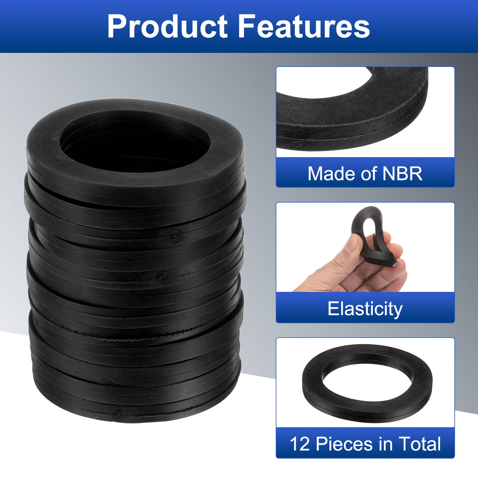 8Pcs Nitrile Rubber Flat Washer DN65 2-9/16″ OD x 2″ ID x 1/4″ Thick Black