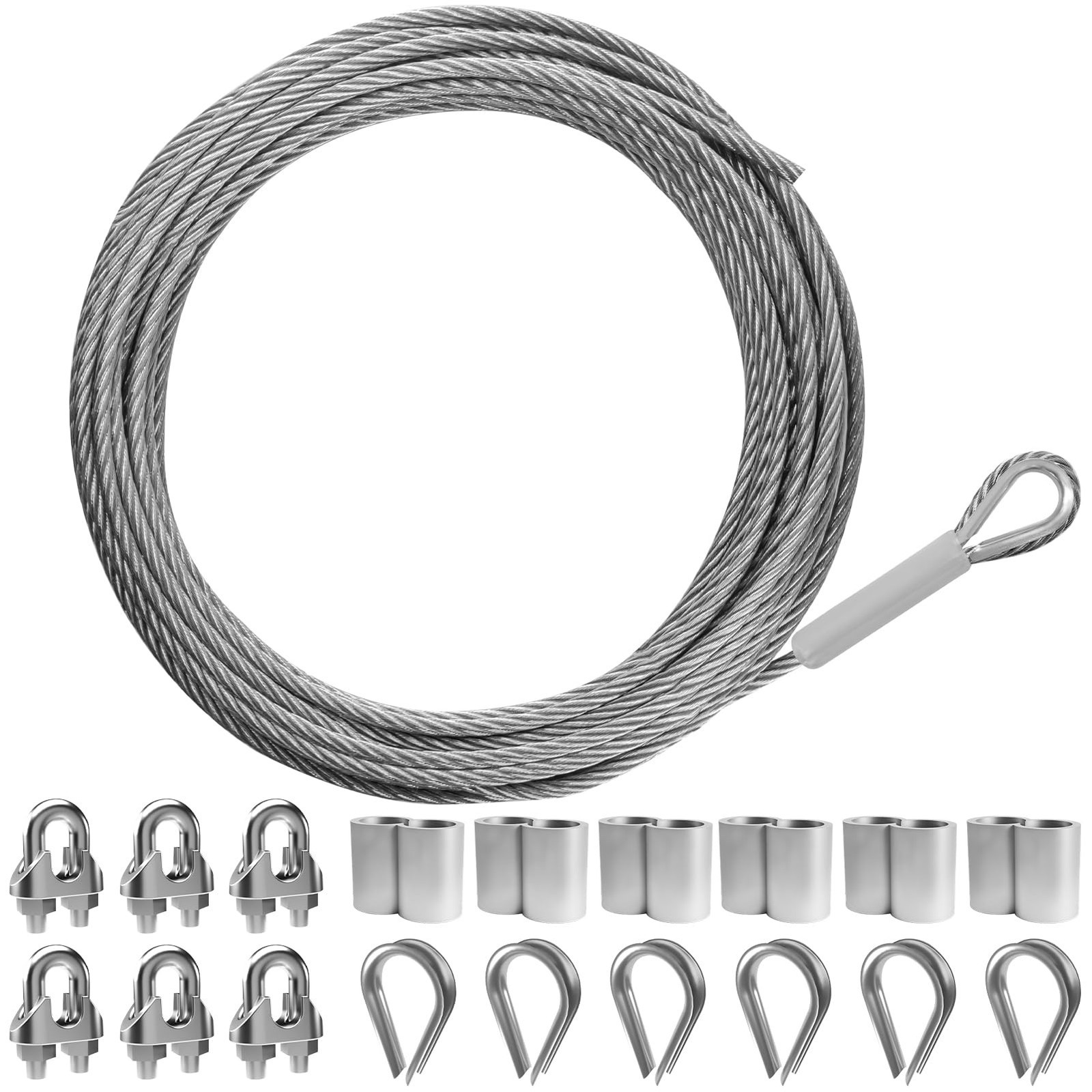1/4″ Wire Rope,25FT 304 Stainless Steel Wire Cable Kit,7×19 Strand Core with …