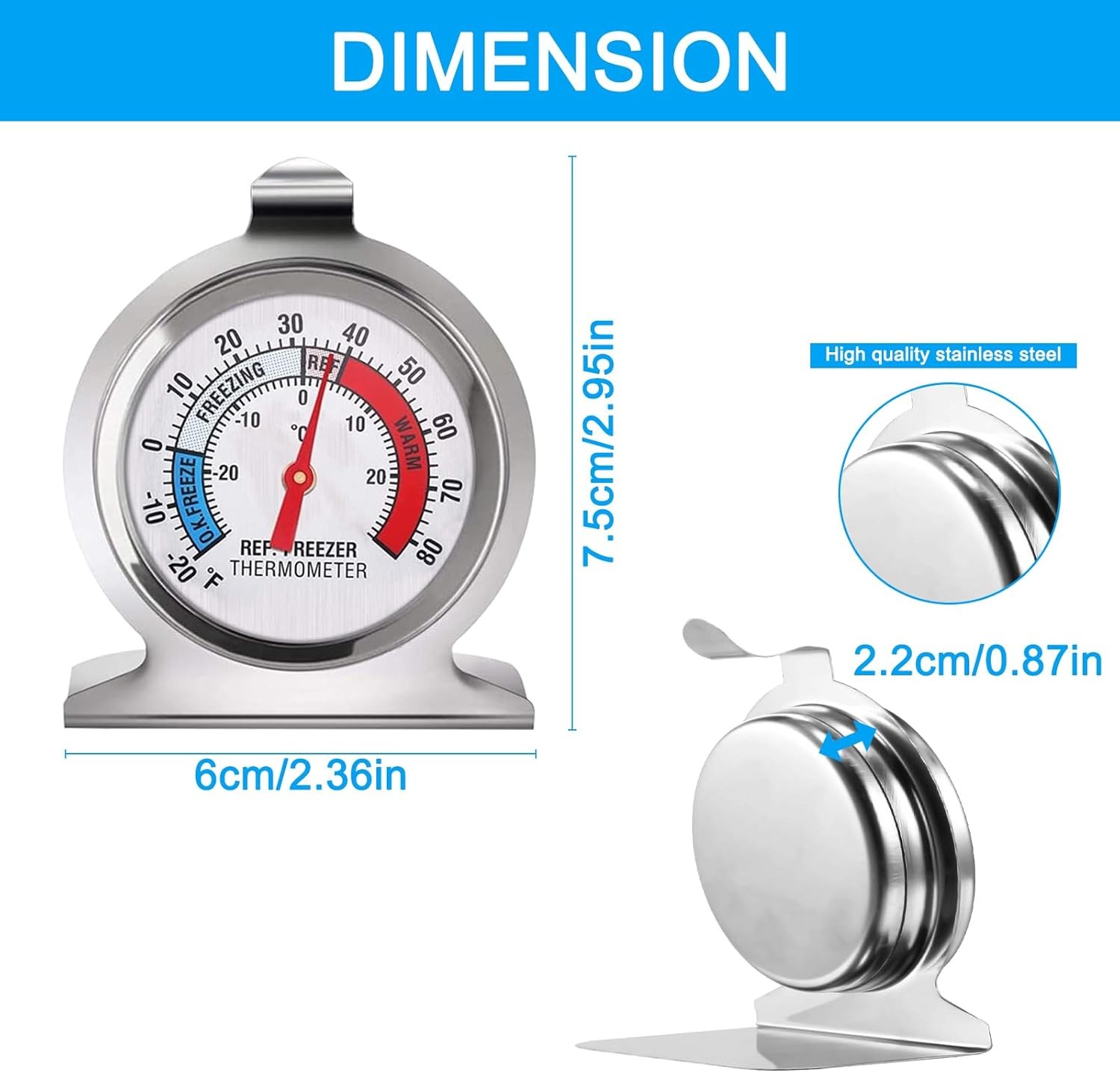 4 Pack Refrigerator Freezer Thermometer Large Dial Analog Thermometer