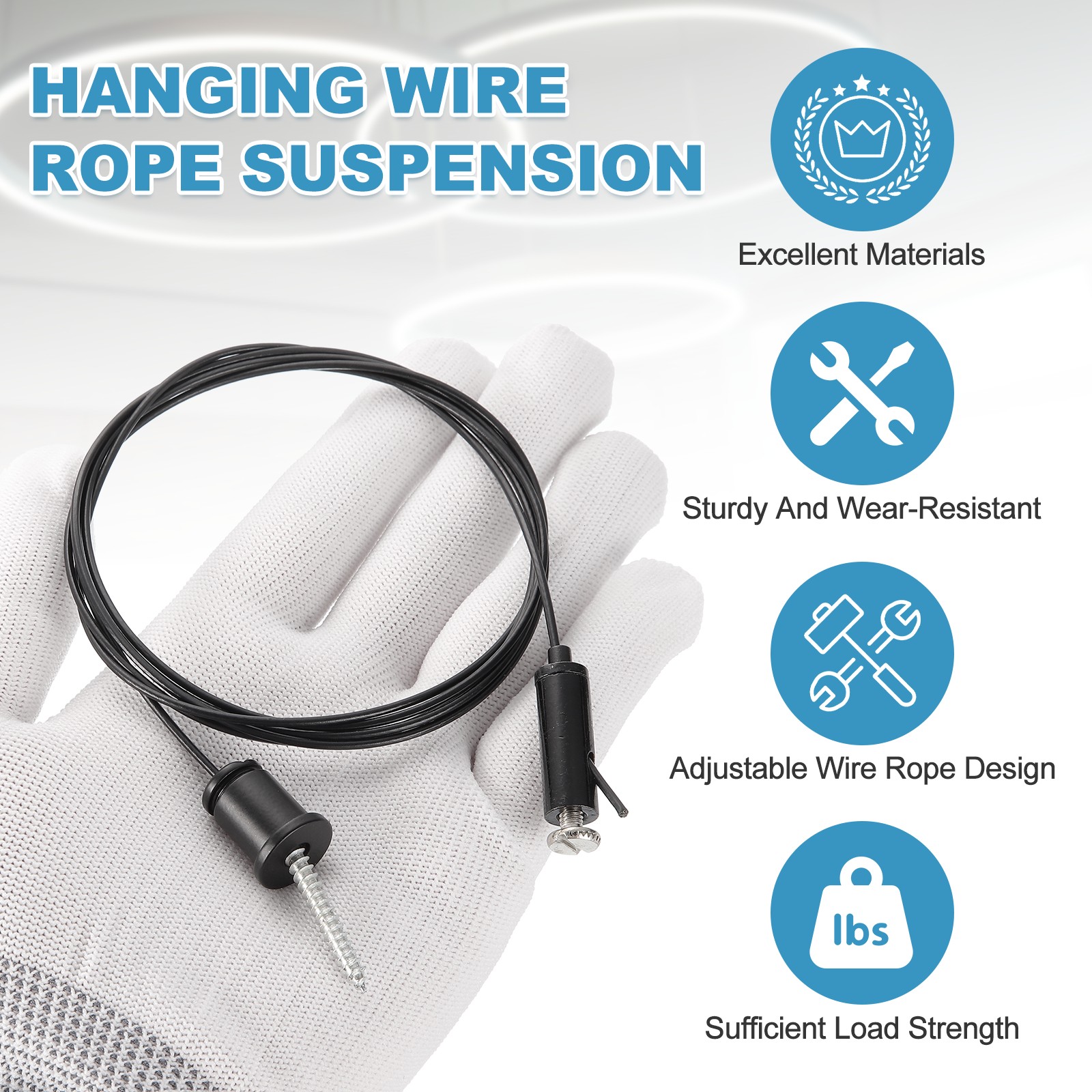 6Set 2.6ft Adjustable Hanging Wire Rope Suspension with Slotted Screw Black