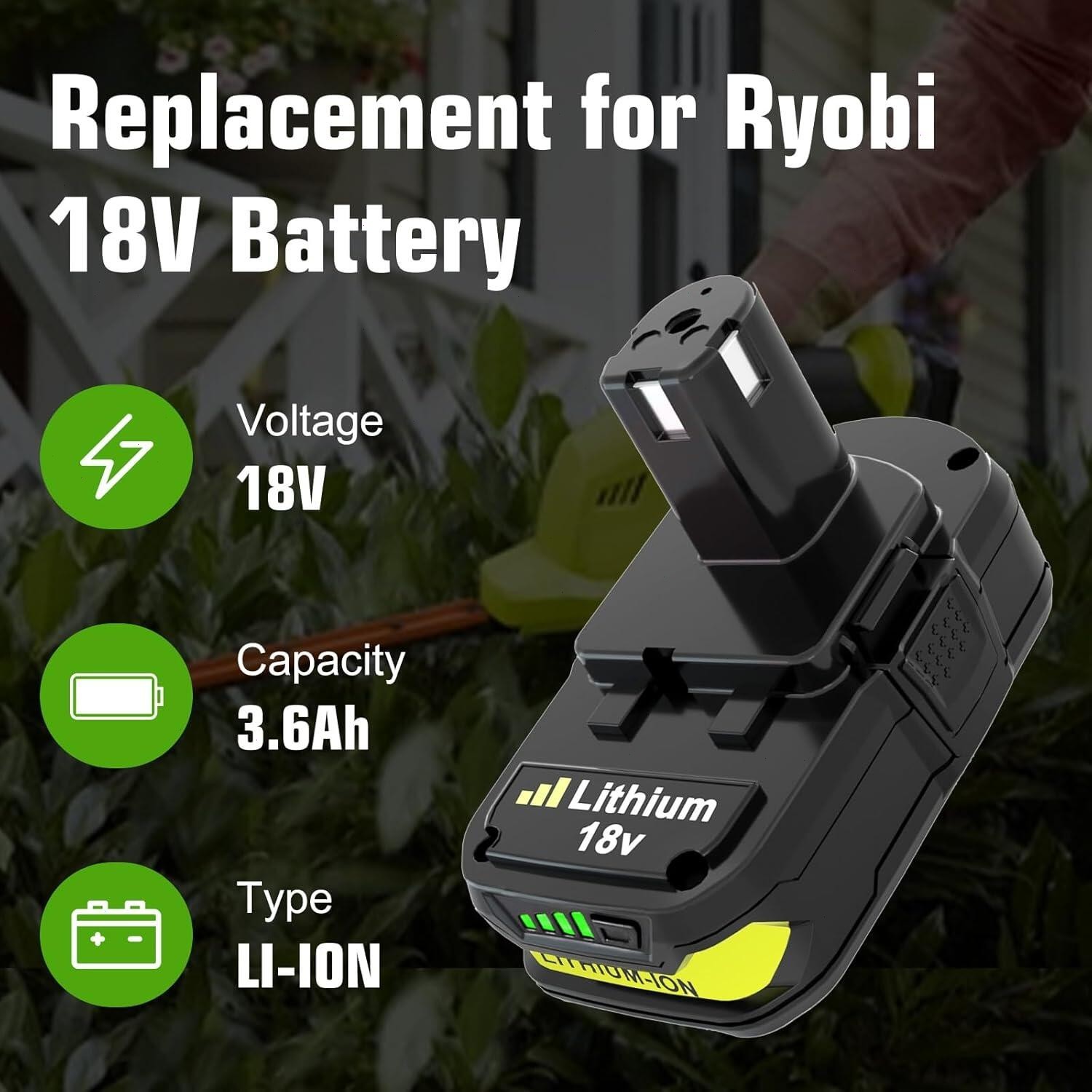 2PACK 3.6Ah For RYOBI 18V Lithium-Ion Battery One Plus Compact P190 P192 P108