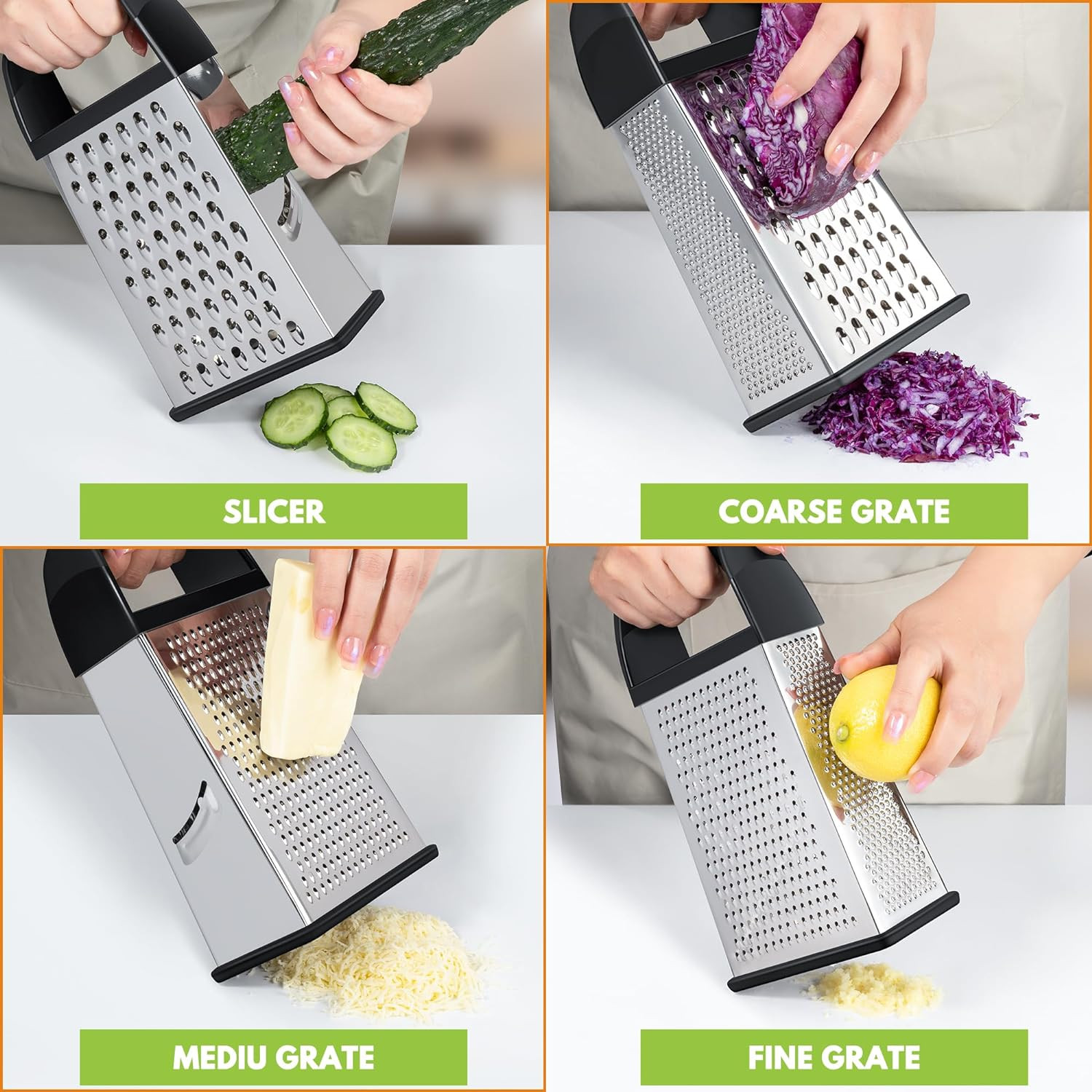 Cheese Grater with Container Box Grater Stainless Steel Graters for Kitchen Chee