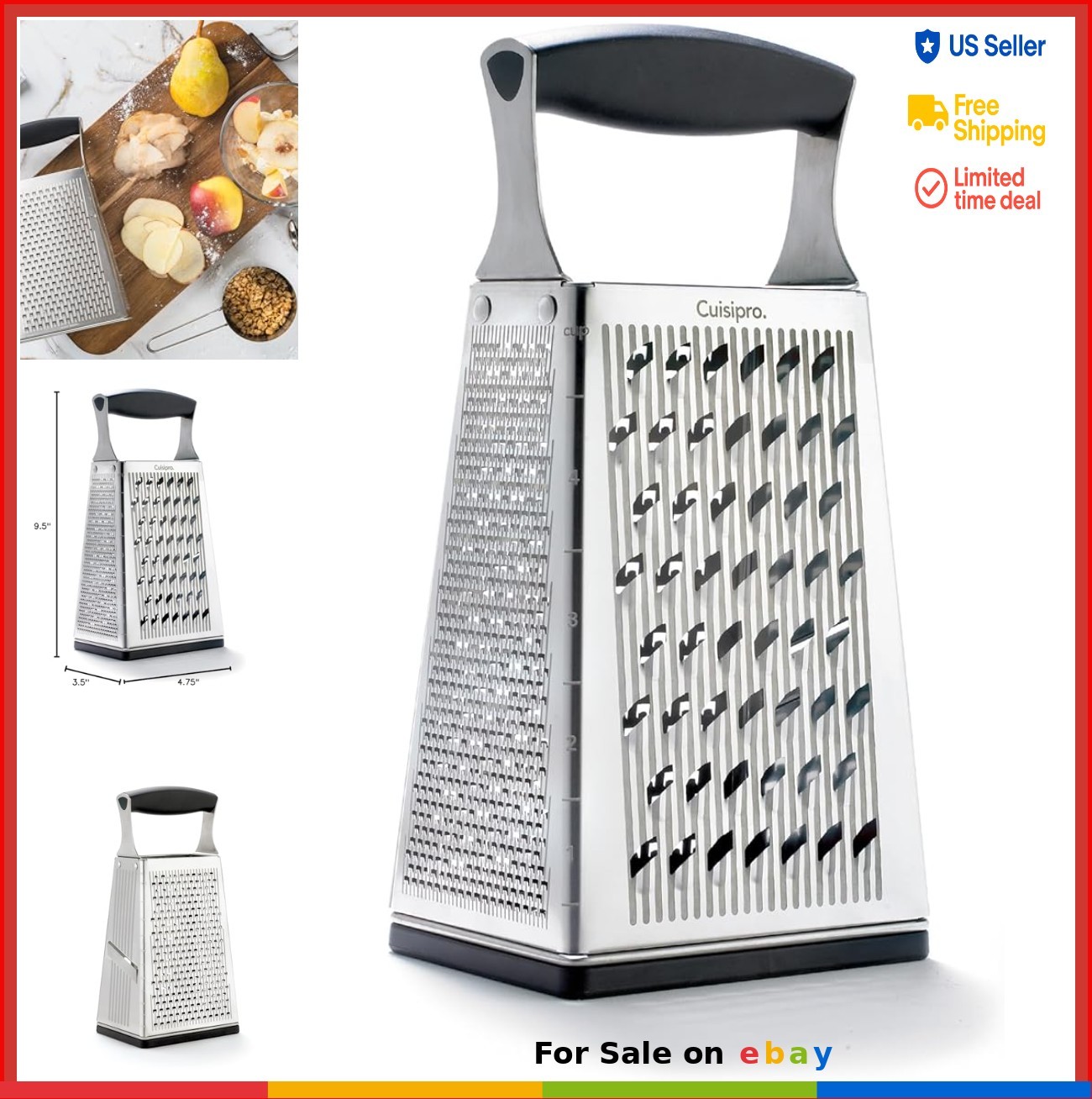 Box Grater Stainless Steel 4 Sided Dishwasher Safe Cheese Shredder Ginger Grater
