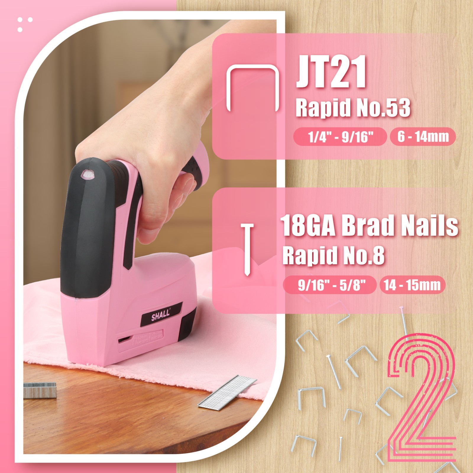 SHALL 4V Pink Electric Staple Gun, 2in1 Stapler Gun,w/ 2500 Staples Nails US
