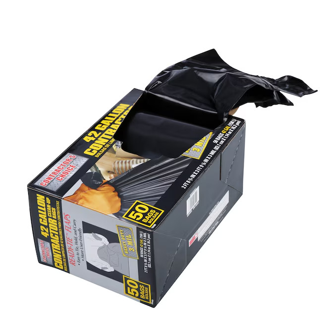 Contractor’s Choice 42-Gal Black Construction Trash Bags, Scent-Free, 50 Ct