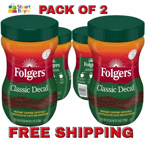 (2 Pack) Folgers Classic Decaf Instant Coffee, 8 oz Jar (FRESH) Free Shipping