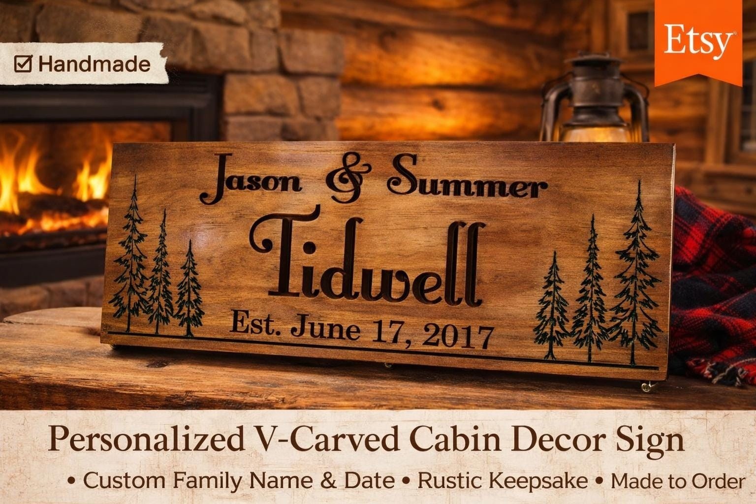Personalized Custom Carved Cedar Wooden Sign, Last Name Rustic Home Wall Decor