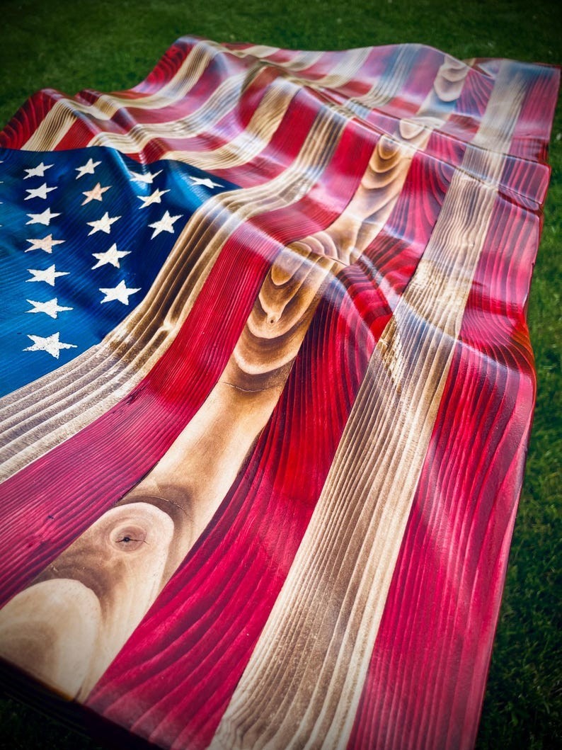 Rustic | American Handmade | Waving Wood American Flag Patriotic Wall Decor Gift