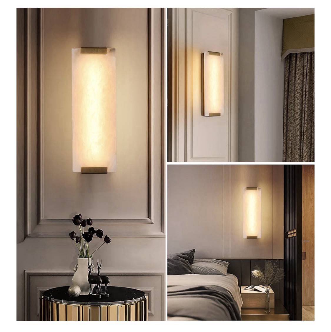 14.2in Alabaster Wall Sconce, Large Natural Marble LED Modern Wall Lamp 12W