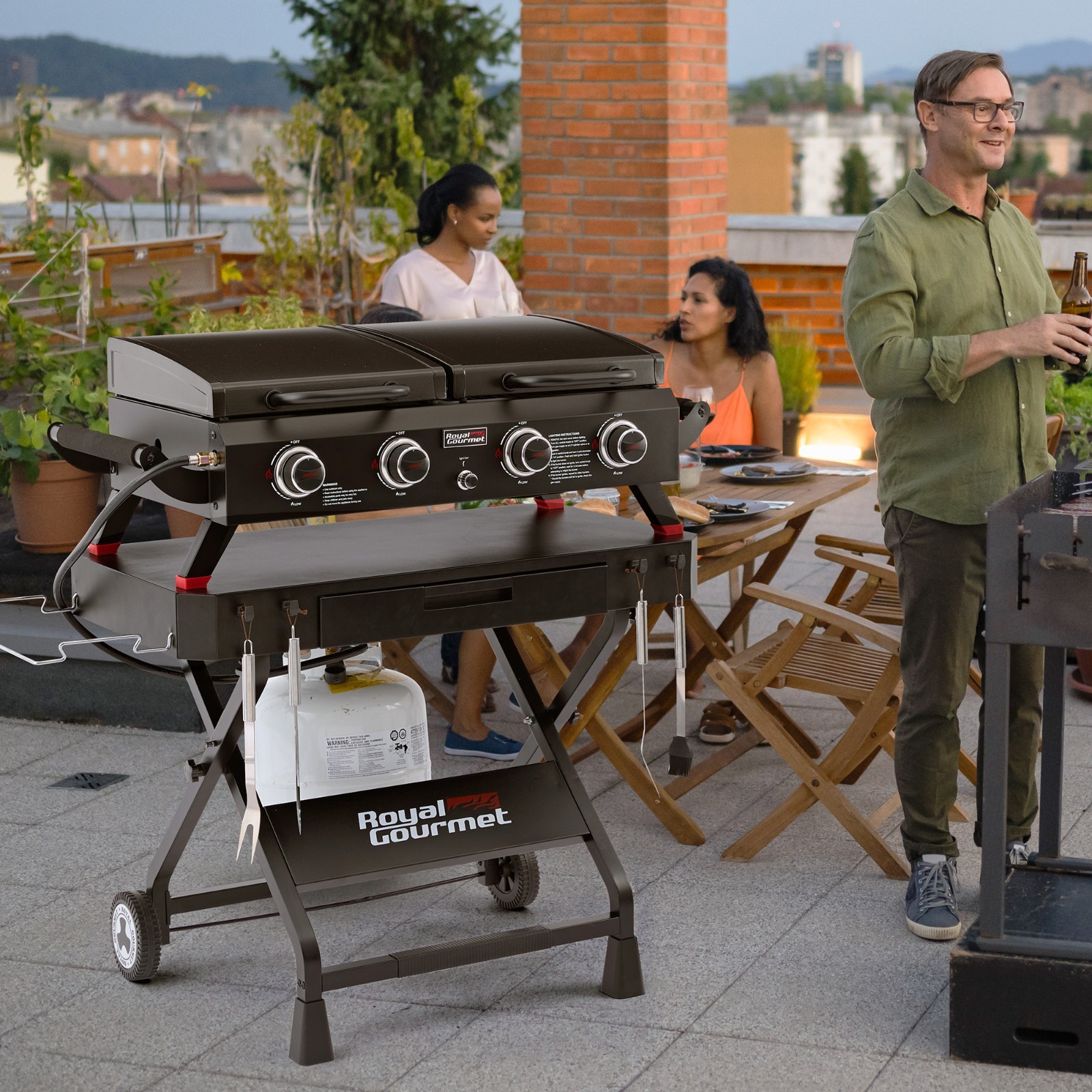 Royal Gourmet Portable Collapsible Grill Stand, Folding Grill Cart Trolley