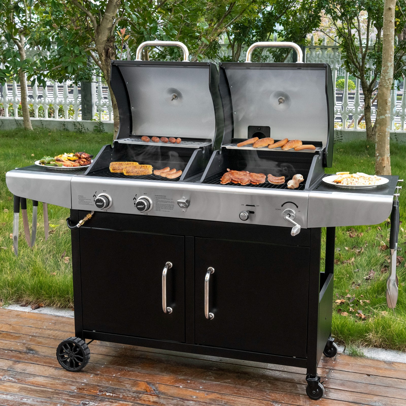 Royal Gourmet Gas Charcoal Combo Grill Dual Fuel Outdoor BBQ With Cover Black