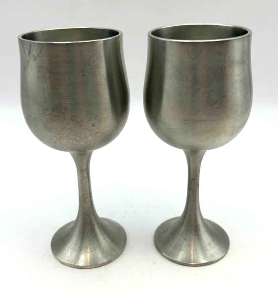 Vintage Selangor Pewter Goblet Cups Set of 2 Malaysia Small Wine Cups
