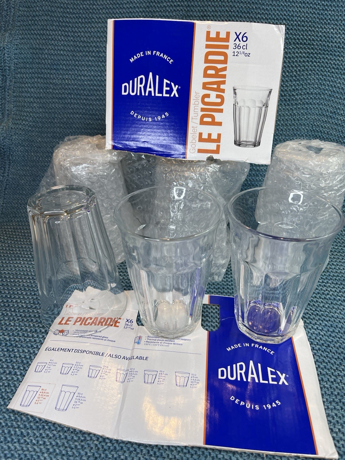 Duralex Tempered Glass, Made in France Picardie Tumbler Set of 6, 12 Oz 36 cl