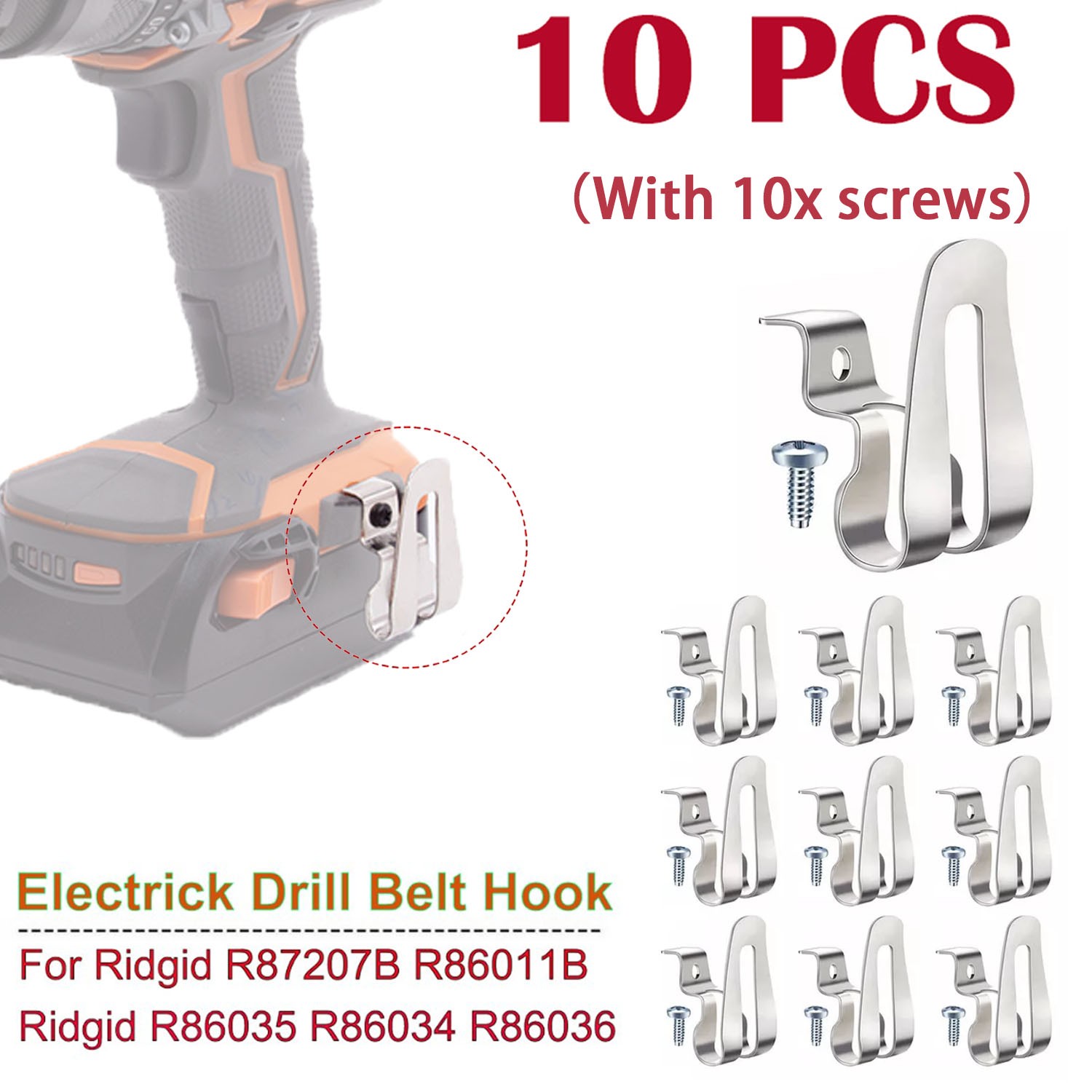 10PCS Belt Clip Hook w/Screw For Ridgid R86035 R86034 R86036 R860054 18V Tool US