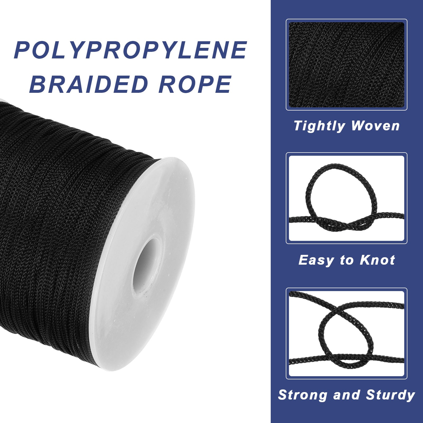 1/16 Inch Polypropylene Rope Braided Ropes 328ft Nylon Rope Black