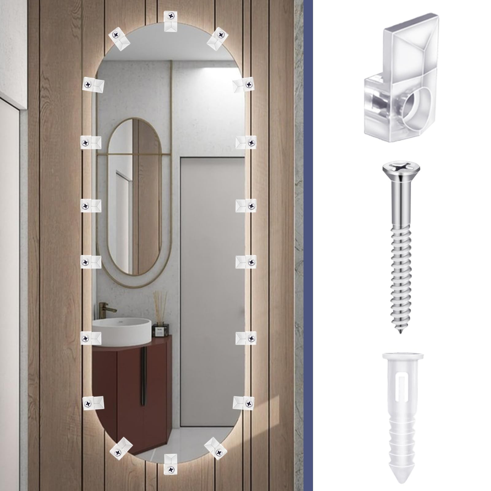 32PCS Clear Mirror Holder Clips Frameless Wall Mount Hardware with Screws