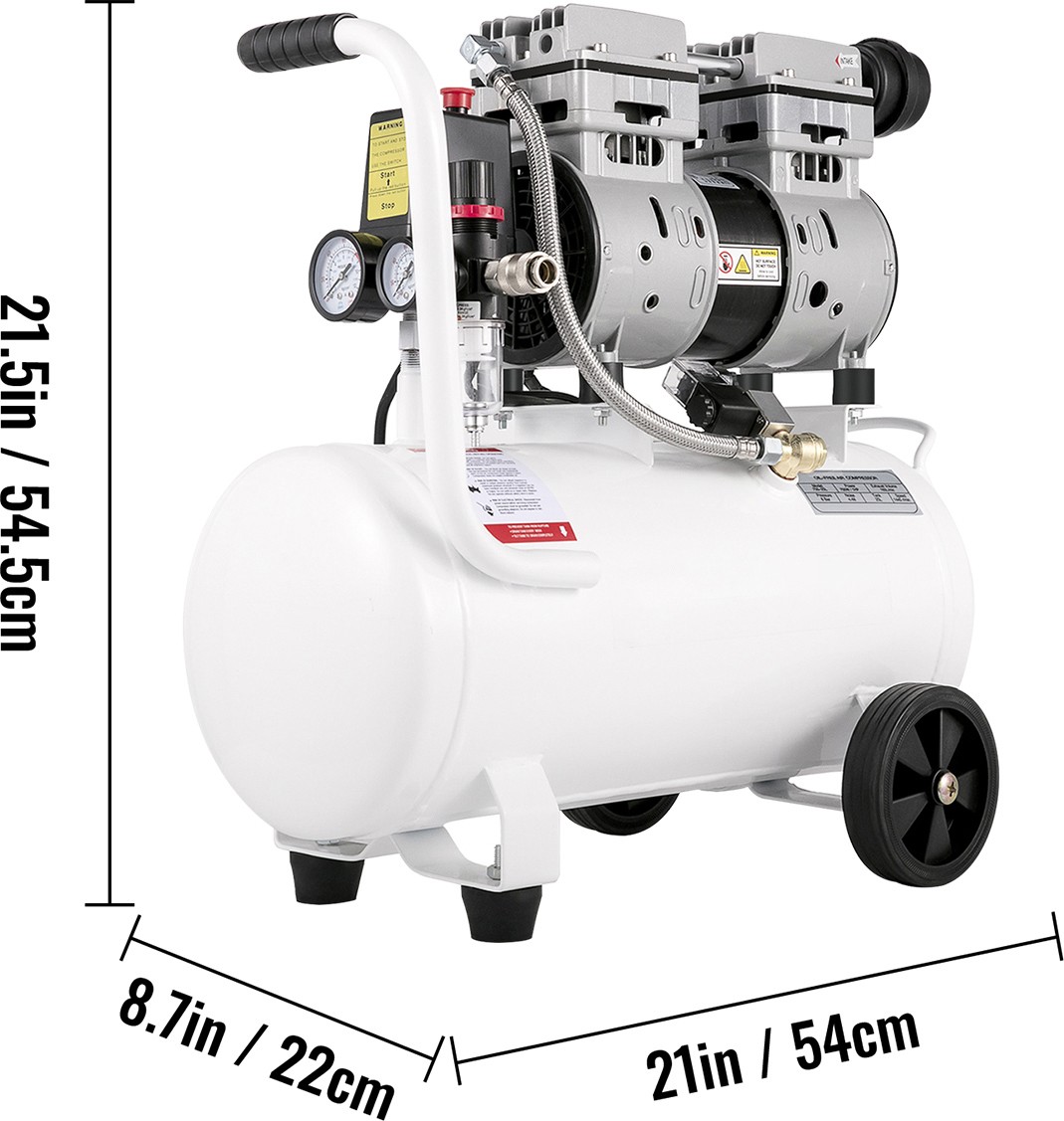VEVOR 1HP Oil Free Air Compressor 115 PSI w/6.6 Gallon Steel Tank Ultra Quiet