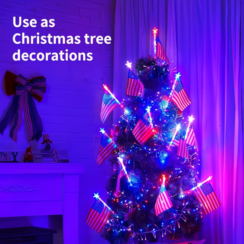 8Pcs Solar American Flag Lights Set for 4th of July Decoration Yard Garden Decor