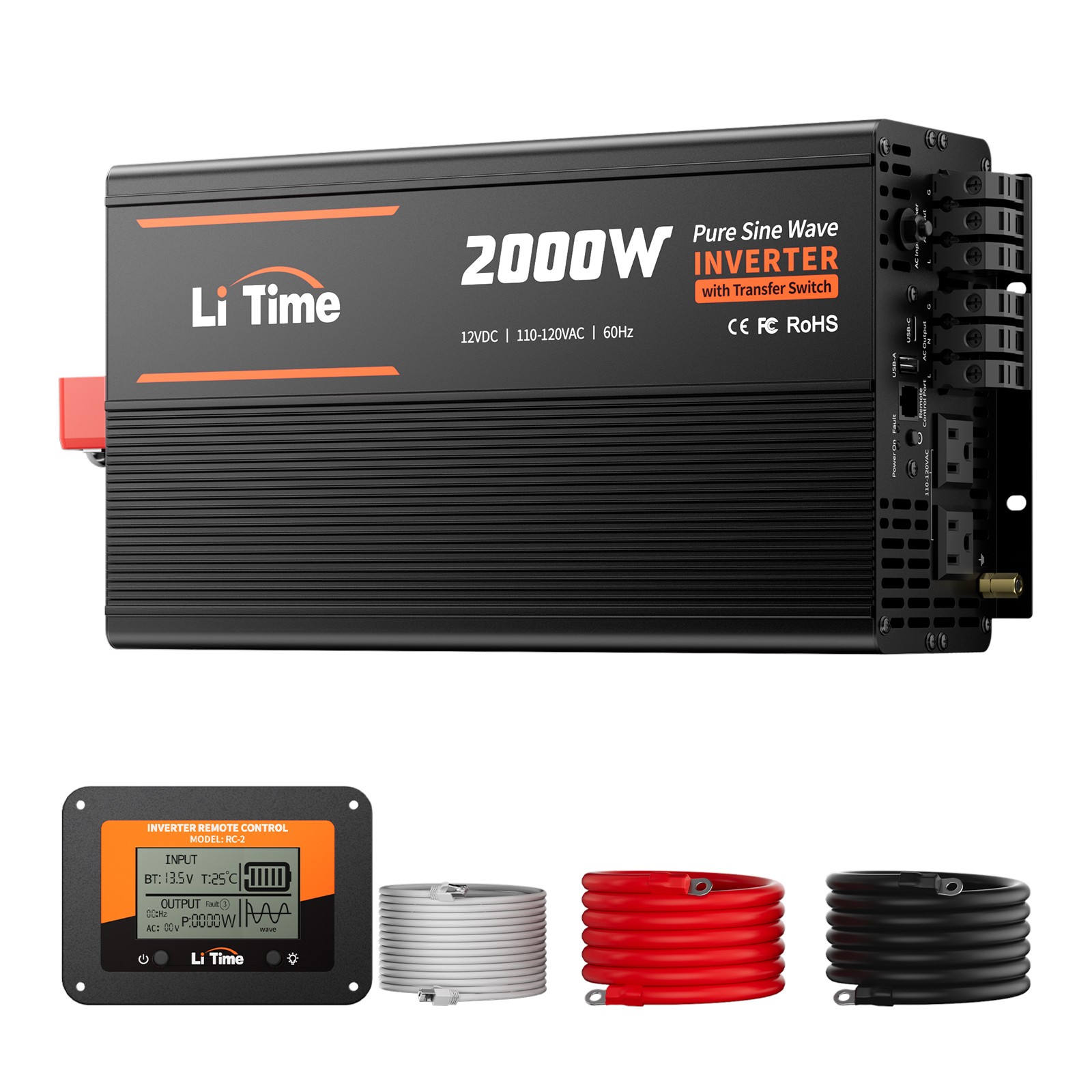2000W Power Inverter 12V DC to 110V/120V AC Converter Peak Power 4000W with ATS