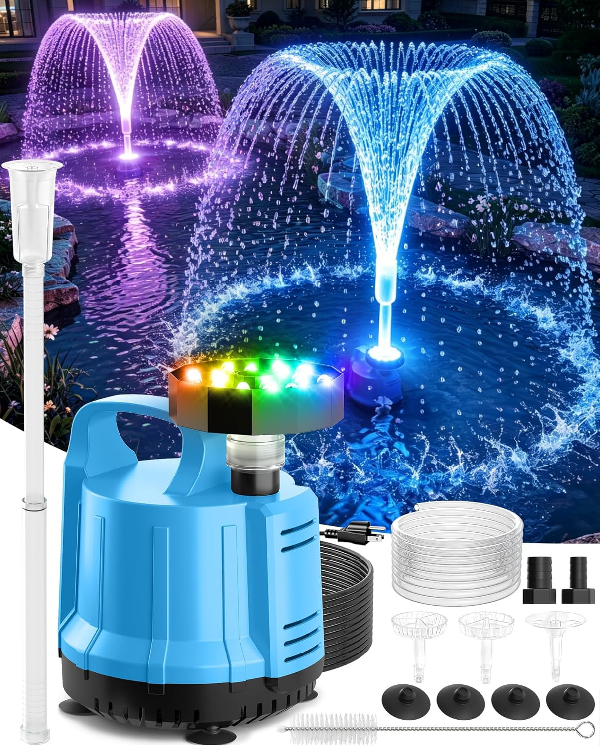 2026 Patented Pond Filter with Pump Fountain Lights, 2-In-1 Pond Filter with Pon
