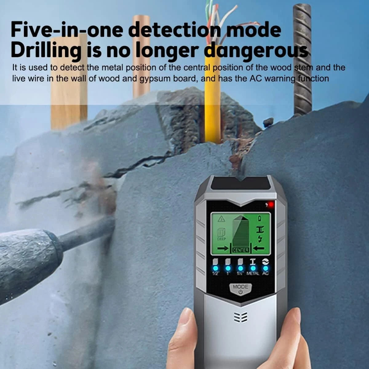 5-in-1 Digital Stud Finder Wood Metal Pipe Wire Wall Scanner Sensor LCD Detector