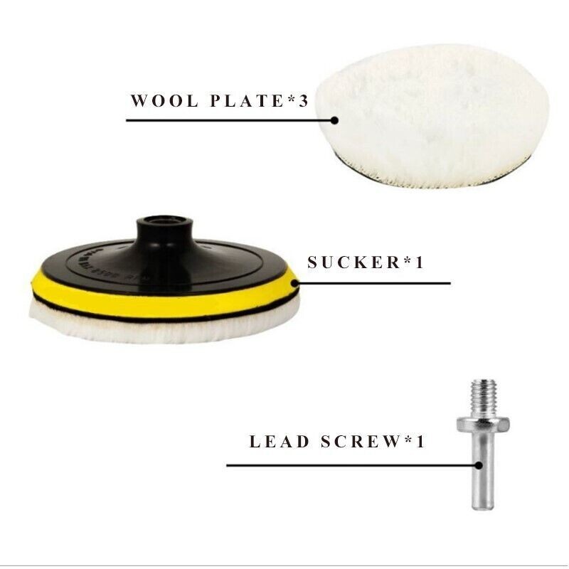 5PCS 6″ Buffing Polishing Pad Wool Wheel Mop Kit For Car Polisher Drill Adapter