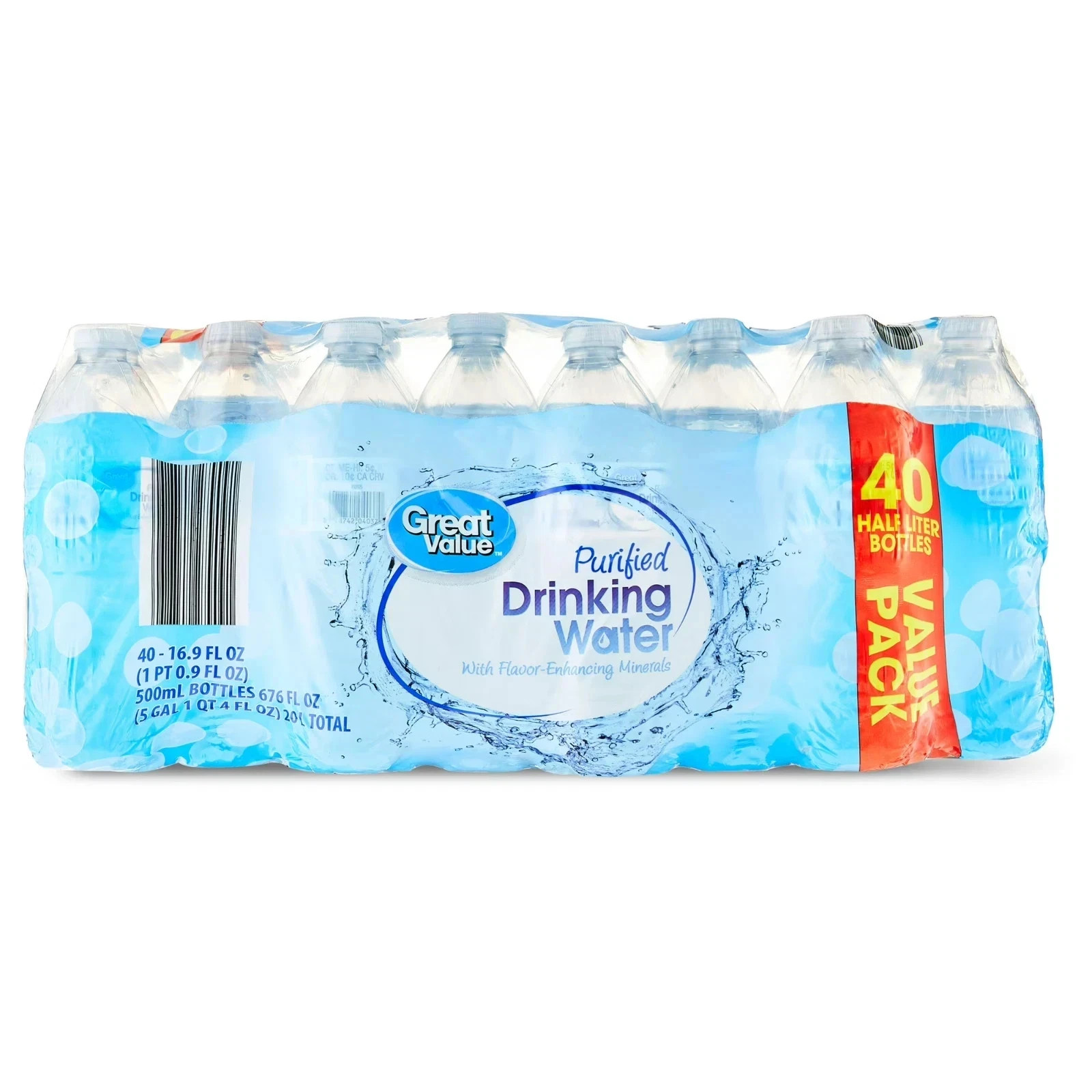 Great Value Purified Drinking Water, 16.9 Fl. Oz., 40 Count