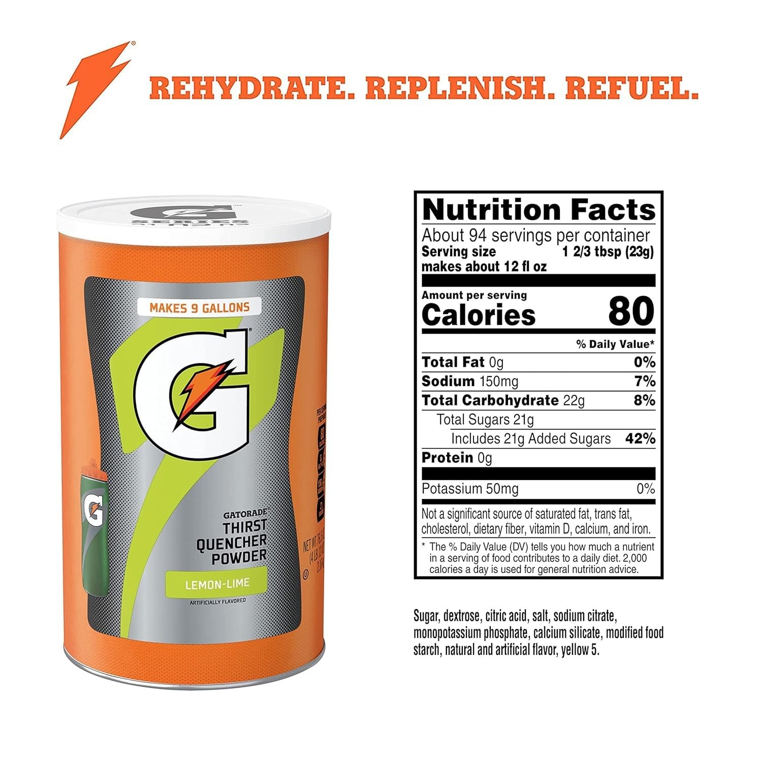 Gatorade Thirst Quencher Powder Water Rehydrate 76.5oz Canister