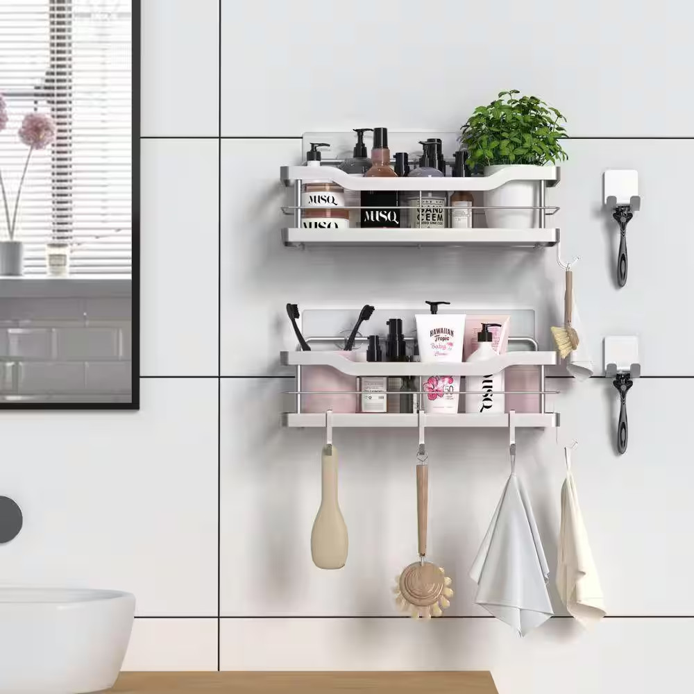 12.6 In. W X 3.43 In. D X 4.33 In. H Silver Shower Caddy Bathroom Shelf 2-Pack W