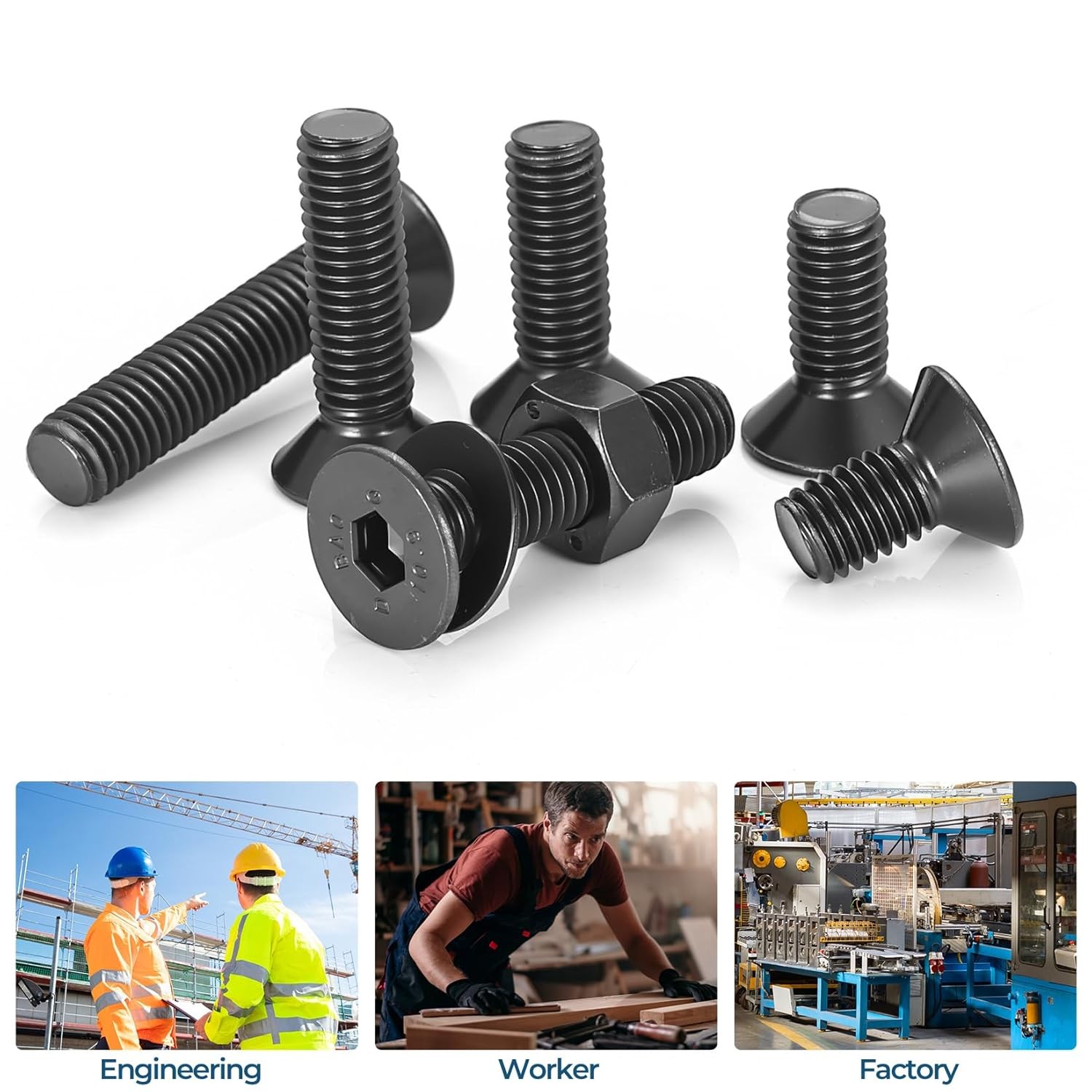 155Pcs M8 Hex Socket Flat Head Cap Screws Bolts Nuts Set Assortment Kit(16-40MM)