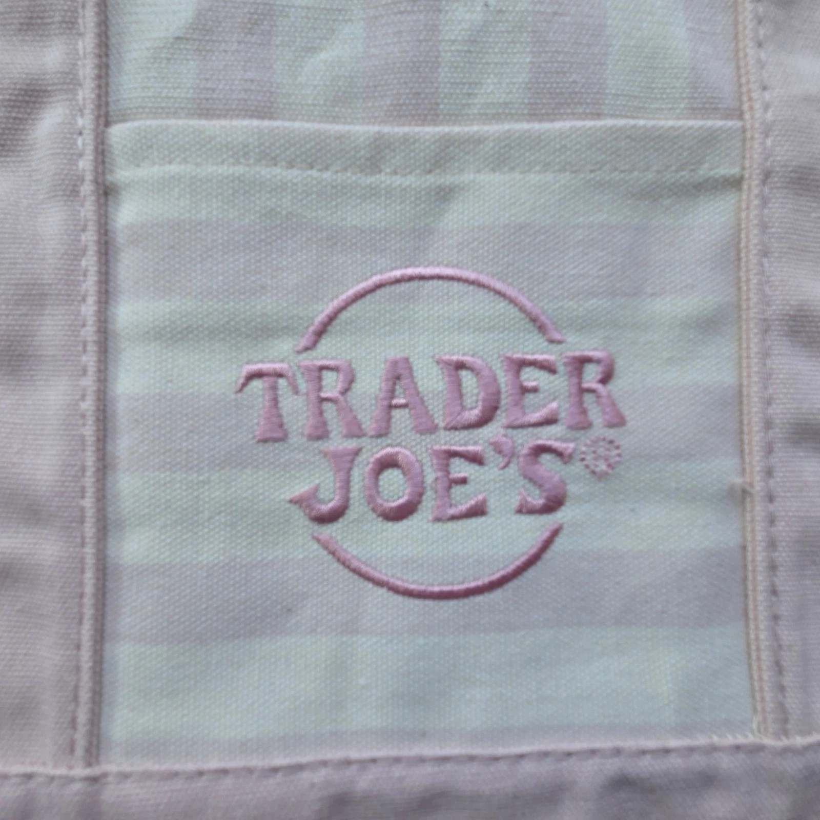 Trader Joe’s MINI Canvas Reusable Bag, with Off White or Tan, LIGHT PINK STRIPES