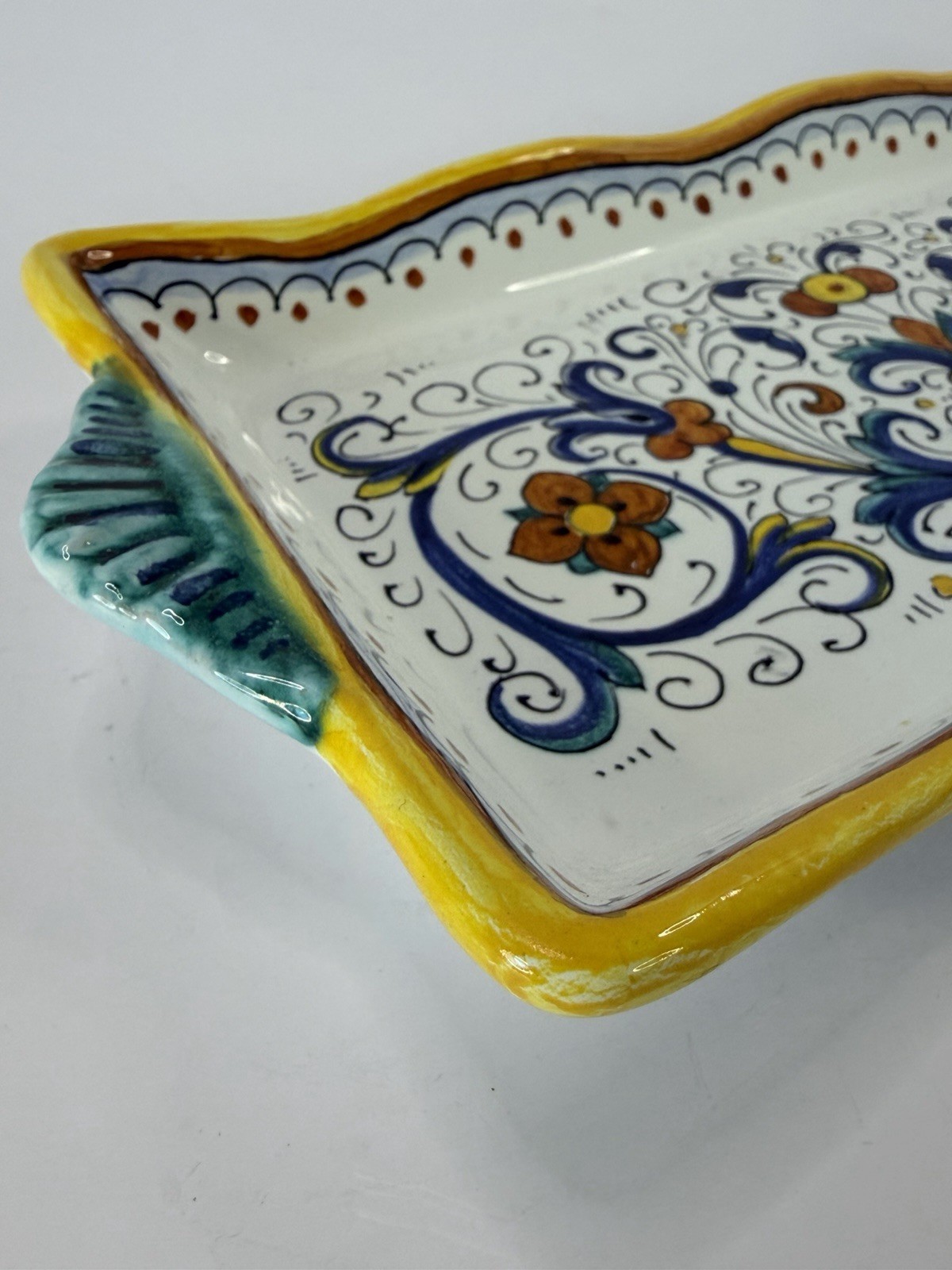 Vtg Grazia Deruta Italy Majolica Hand Handled Rectangular Serving Platter Tray