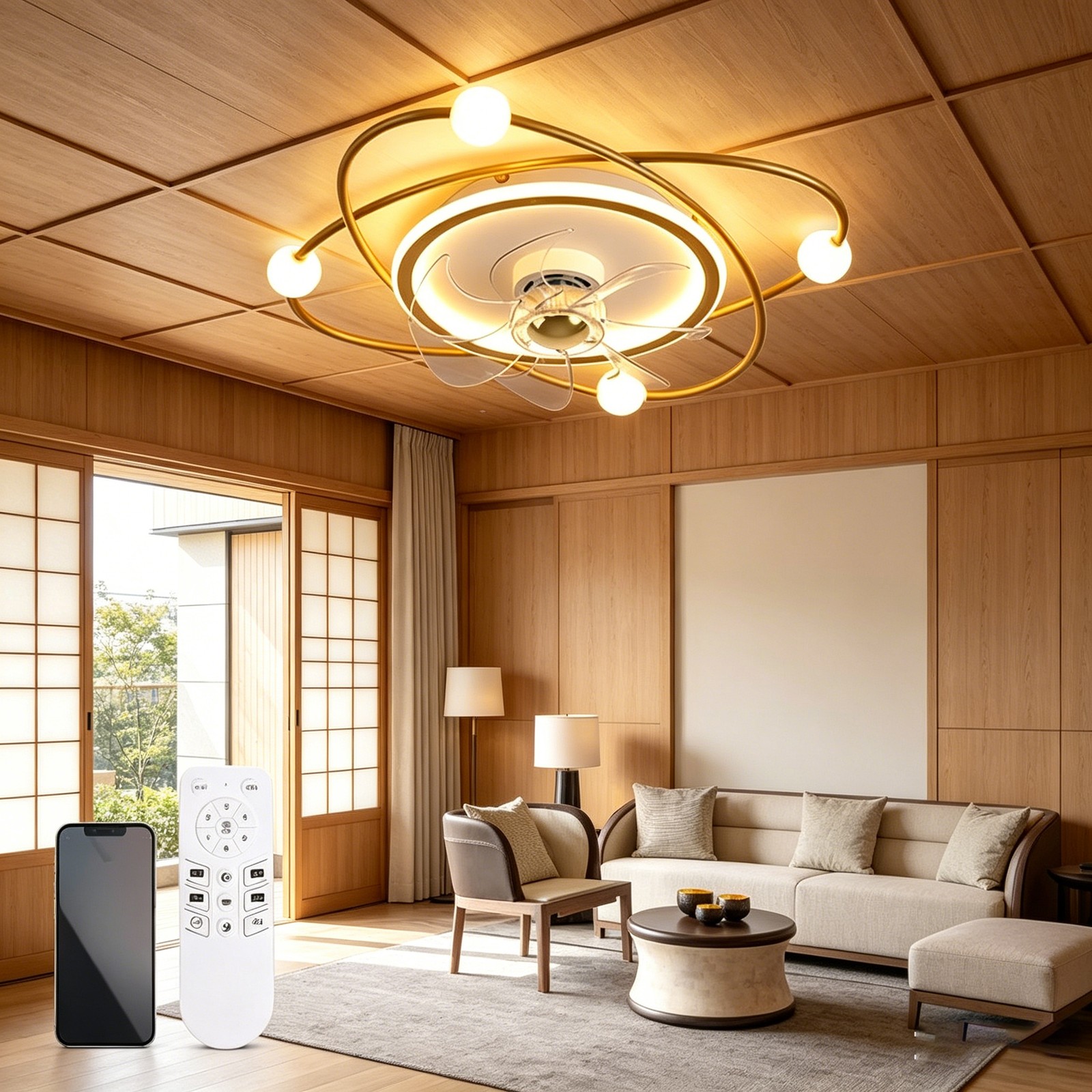 Premium Metal Ceiling Fan Light Fixture Dimmable for Cafe Dining Room Interior