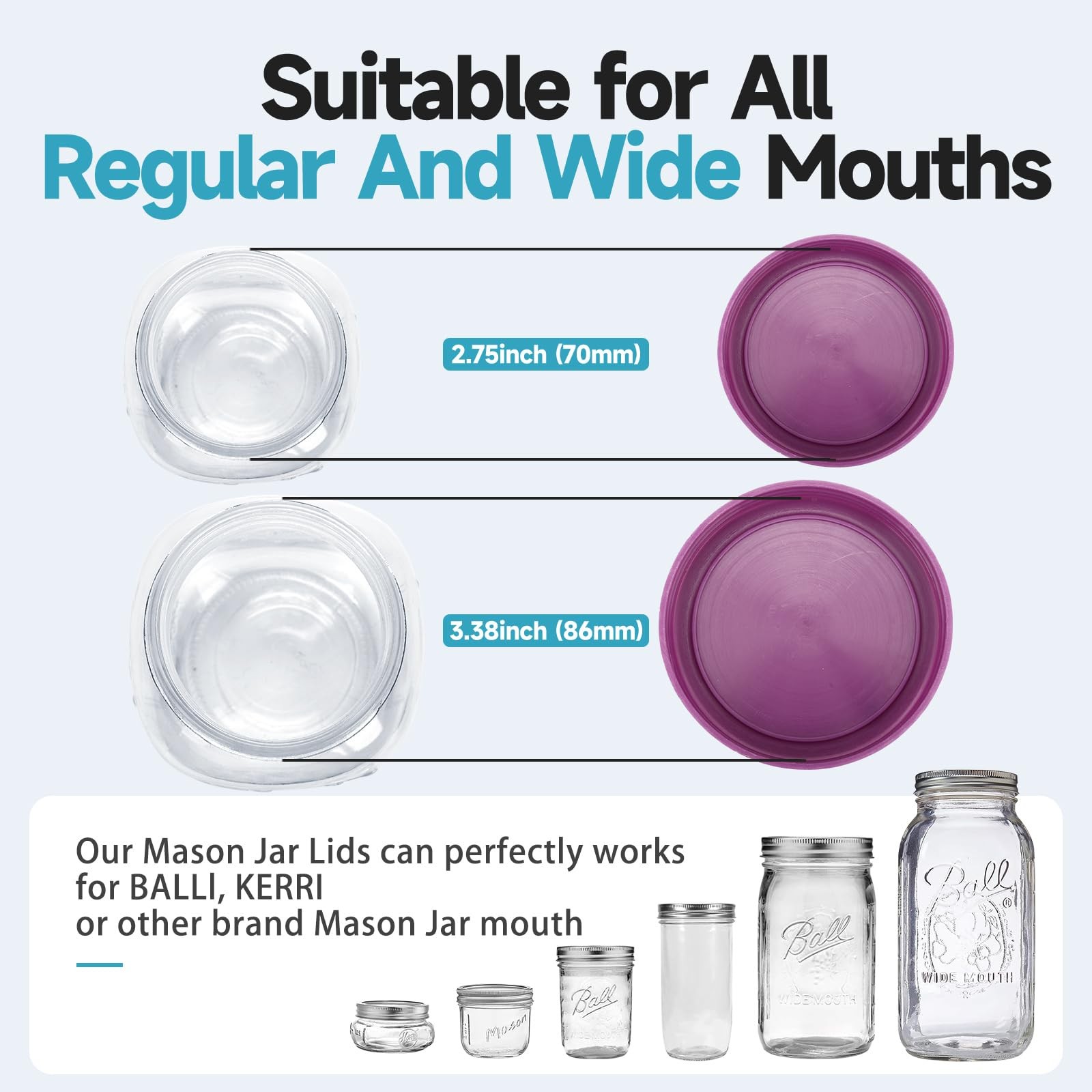 16 Piece8 Wide Mouth + 8 Regular Mouth Mason Jar Lids, Multi Color Plastic Li…