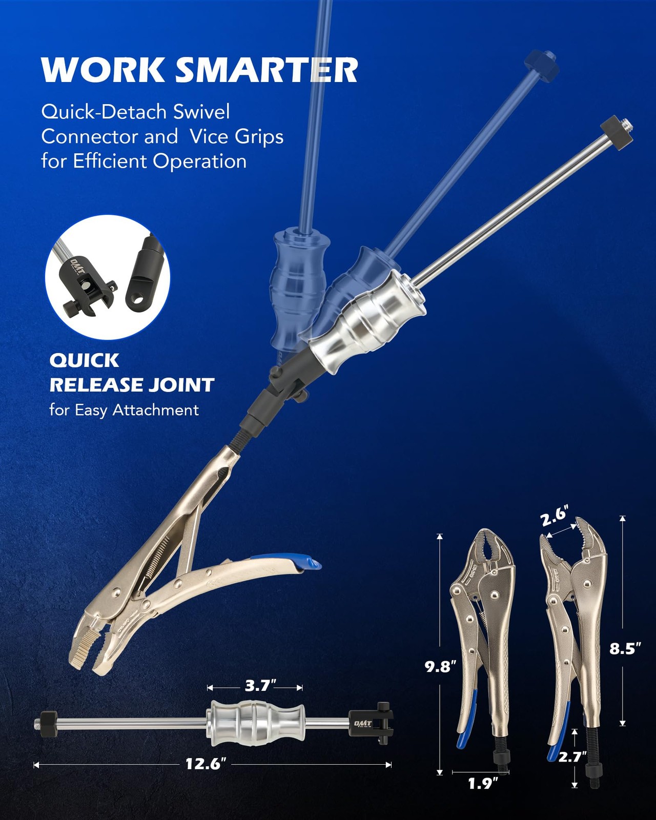 Orion Motor Tech Vise Grip Slide Hammer, 9.8 in Locking Pliers 2 lb Blue