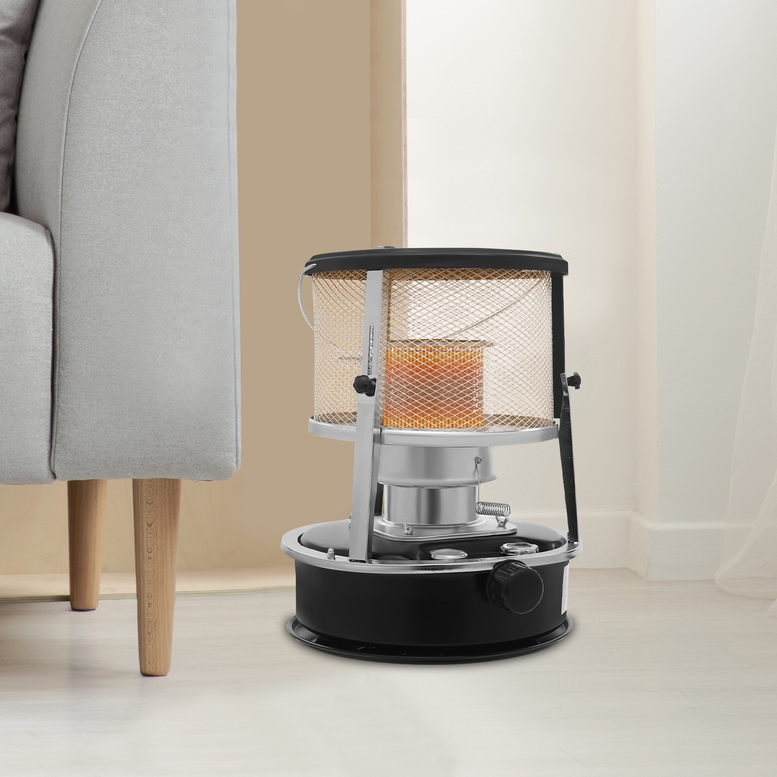 9000BTUIndoor Kerosene Convection Heater 10-15m² Heating Area 35.5-41cm Height