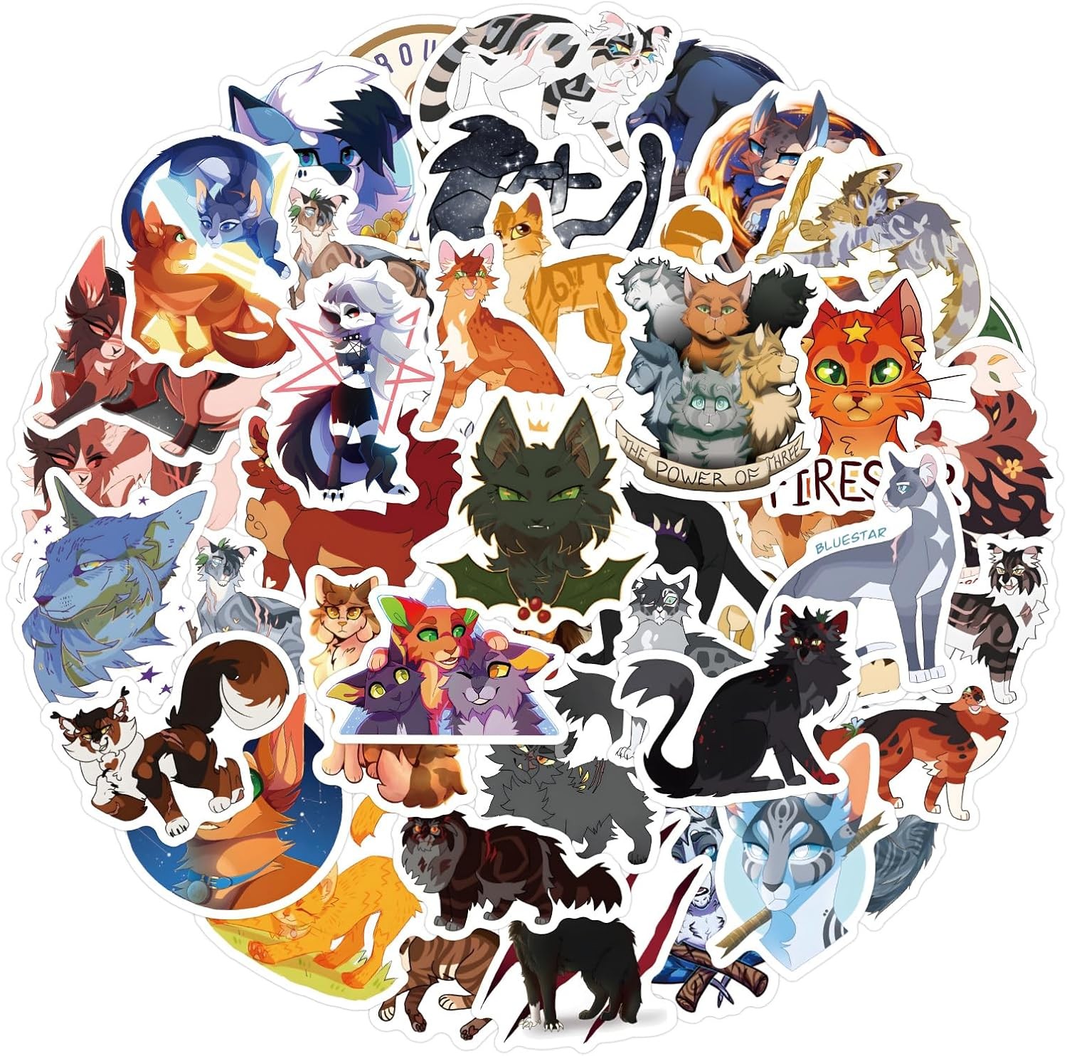 60PCS Warriors Cat Stickers for Kids Teens Adults, Cartoon Kids Stickers for Wat