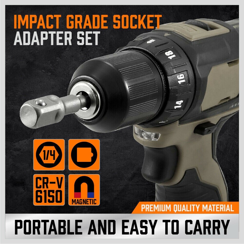 9Pcs Socket Adapter Drill Bits Set Hex Impact Driver Tools 1/4″ 3/8″ 1/2″ Shank