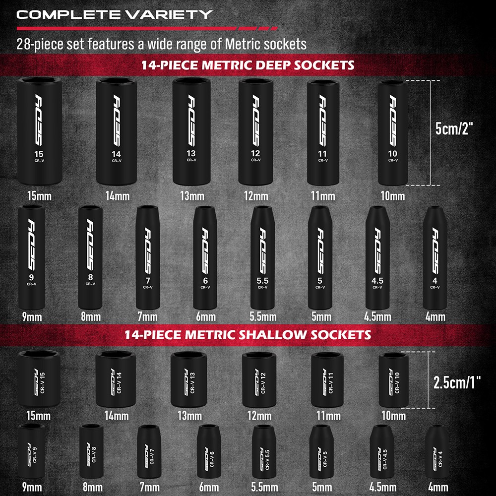 64PC 1/4″ Drive Impact Socket Wrench Bits Set Metric SAE Deep Shallow Ratchet S2
