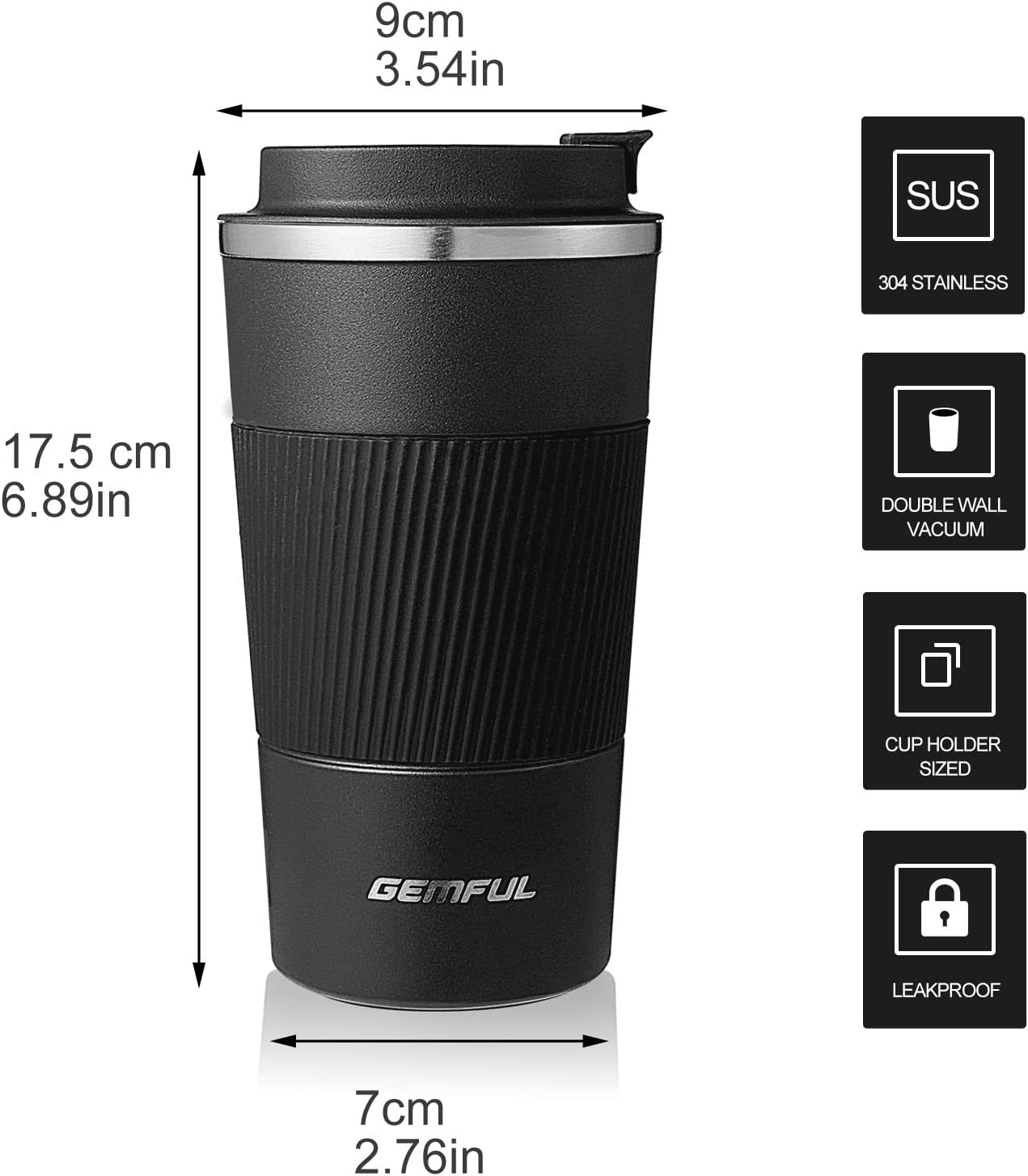17oz Travel Coffee Mug To Go with Lid Stainless Steel Insulated Cups Reusable Tu