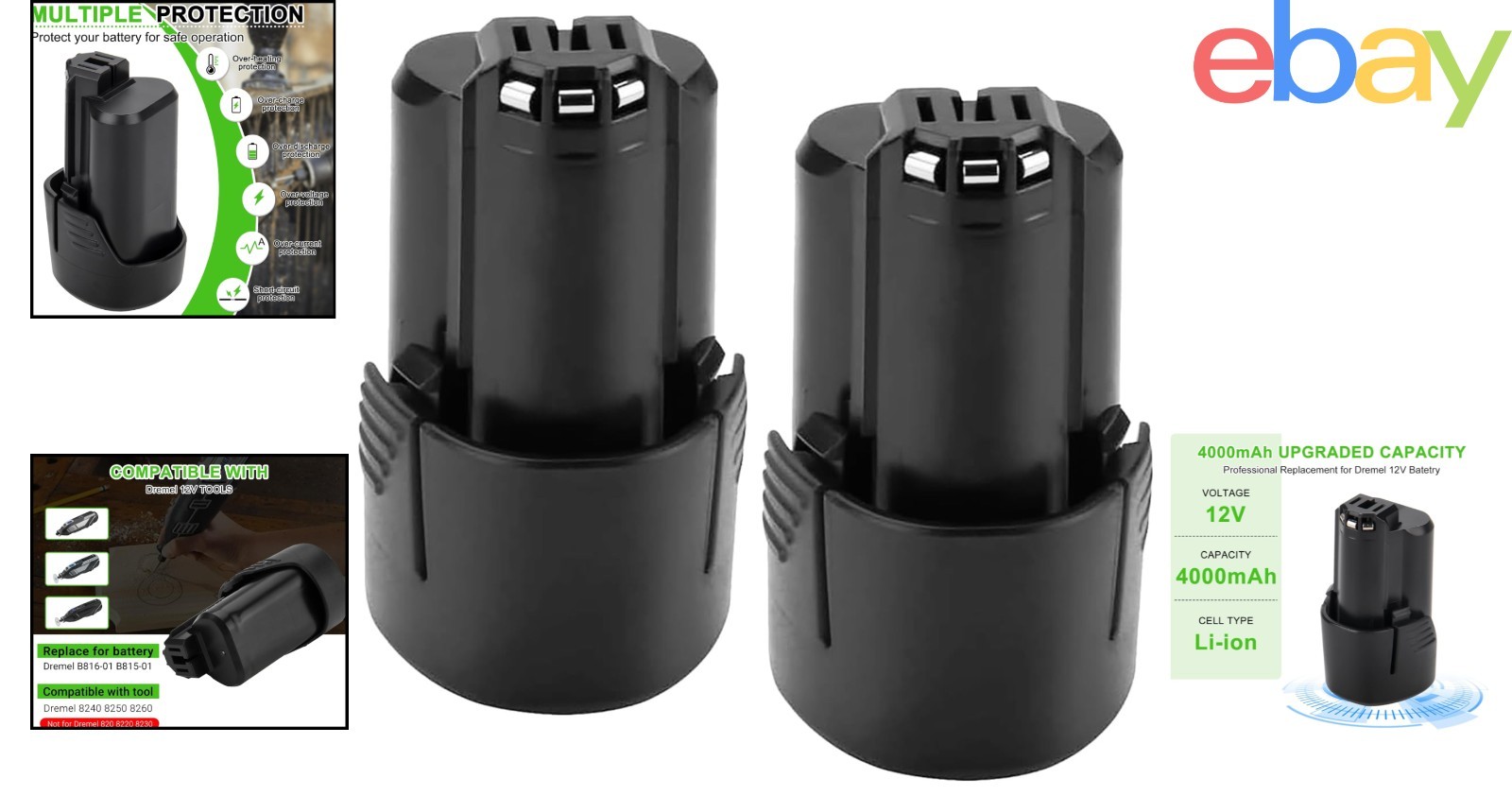 2-Pack 12V Rechargeable Batteries for Rotary Tools, 4.0Ah Capacity Included