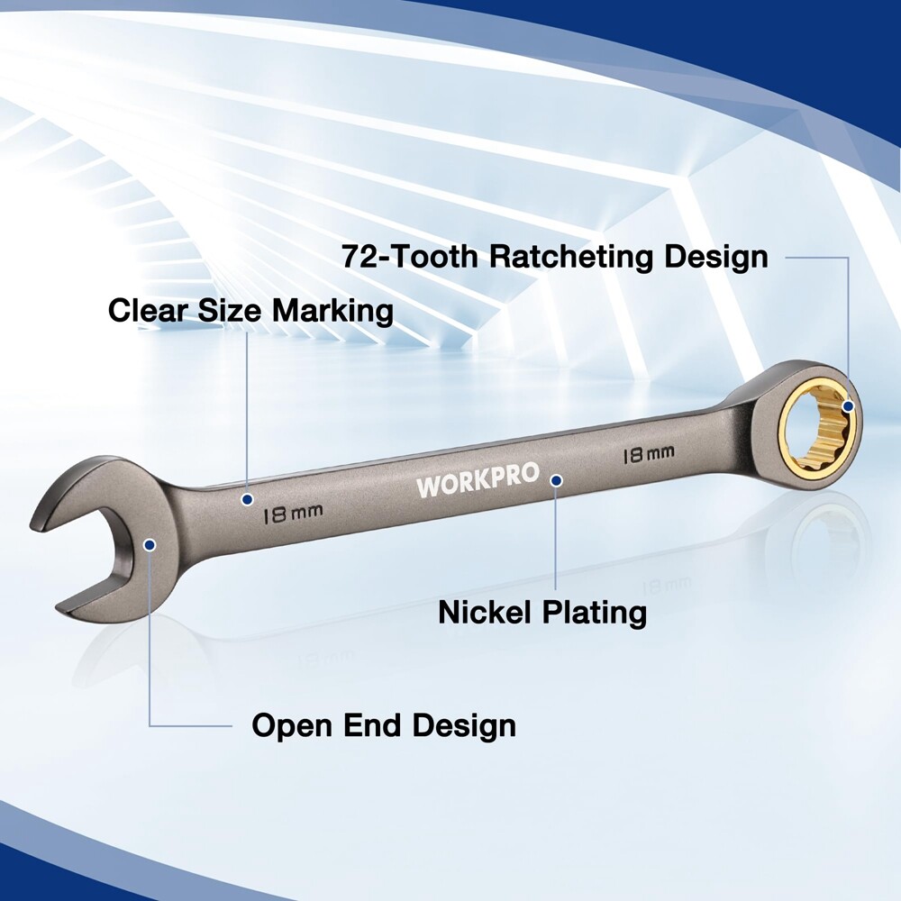 WORKPRO 22PC Ratcheting Wrench Set Metric 6-18mm&SAE 1/4-3/4″ Combination Wrench