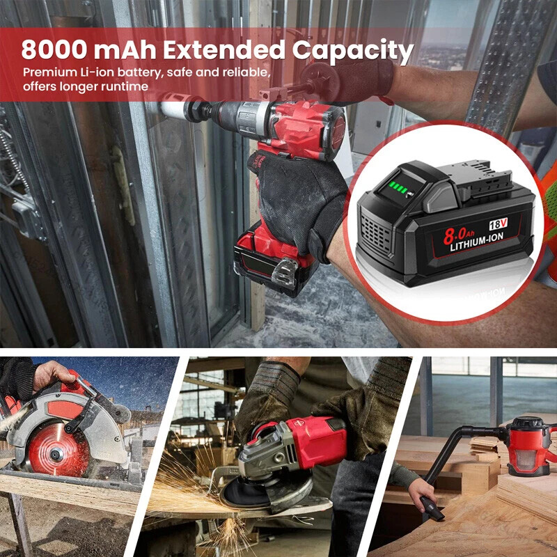 2Pack 8.0AH For Milwaukee for M18 Lithium Extended Capacity Battery 48-11-1860