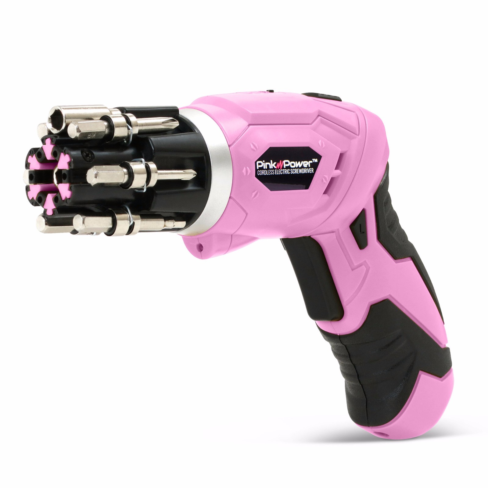 Cordless Electric Screwdriver Set–4V Pink Rechargeable Handy Tool with LED, Bits